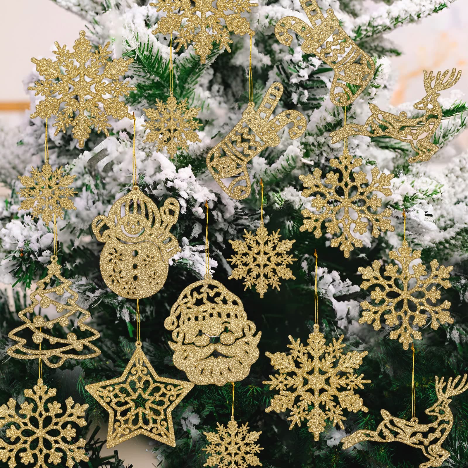 GuassLeeChristmas Tree Decorations Set - Gold Glitter, Pack of 42