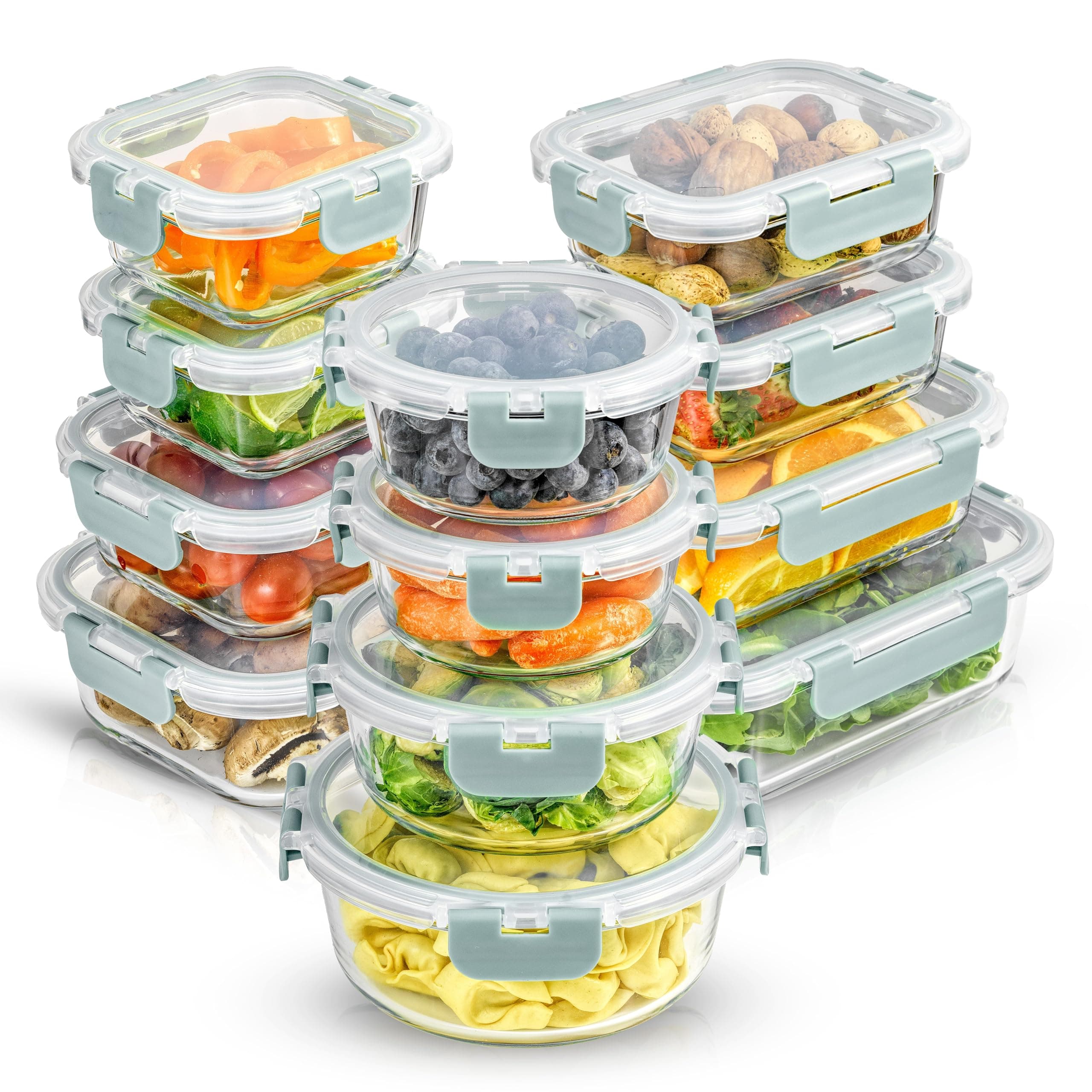 JoyFul 24pc Borosilicate Glass Storage Containers with Lids. 12 Airtight, Freezer Safe Food Storage Containers, Pantry Kitchen Storage Containers, Glass Meal Prep Container for Lunch