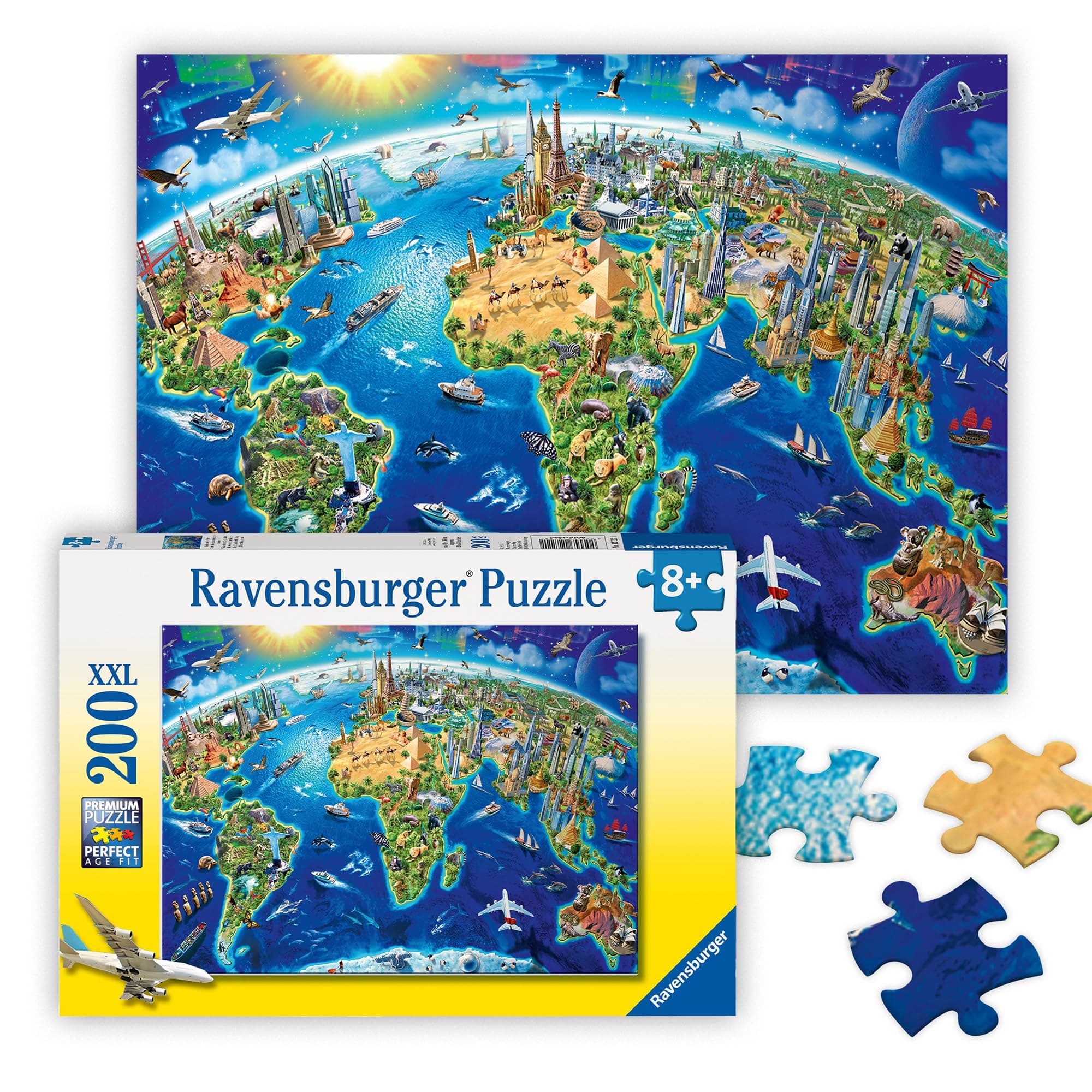 Ravensburger World Landmarks Map 200 Piece Jigsaw Puzzle for Kids Age 8 Years Up, Yellow