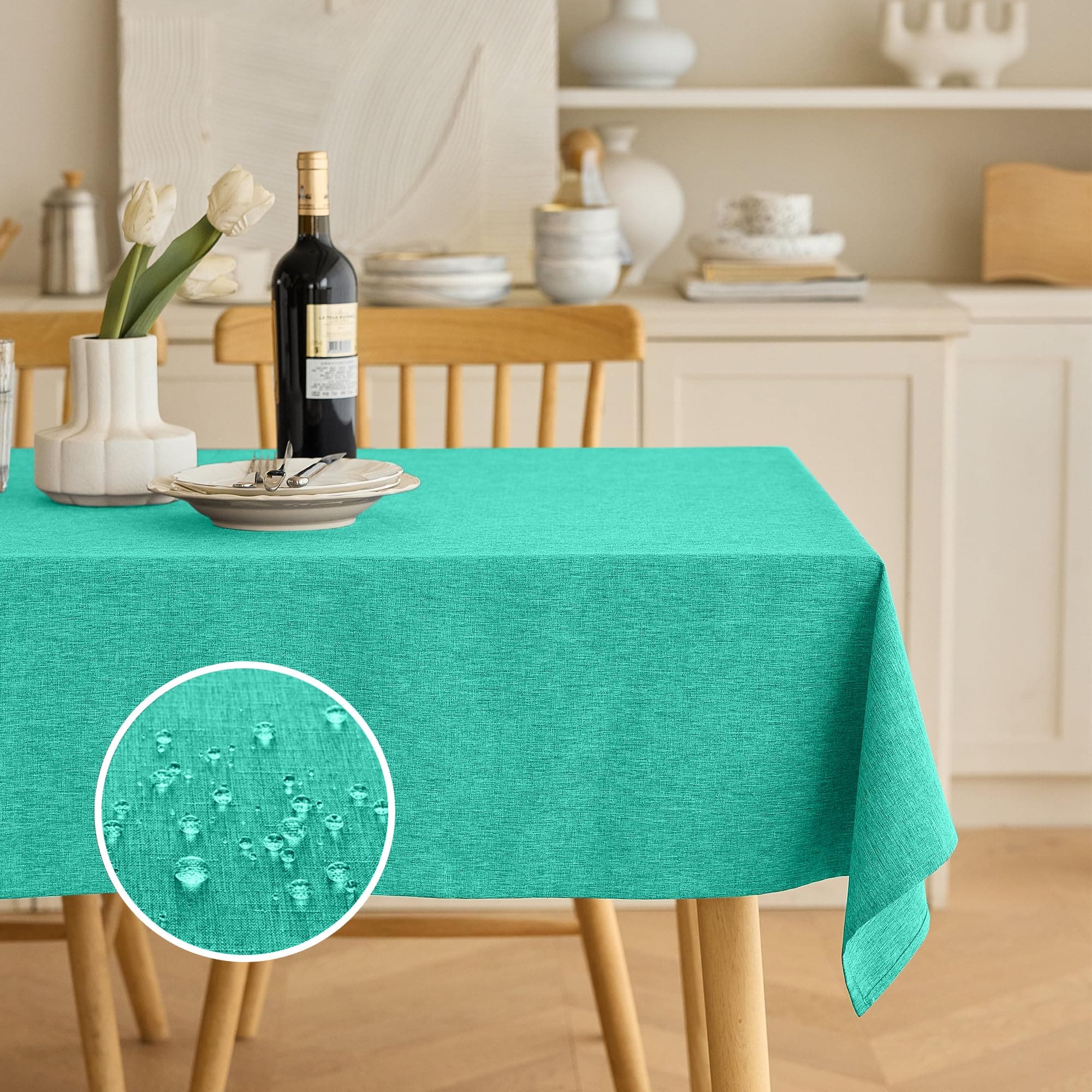 Faux Linen Small Rectangle Tablecloth for Kitchen Dining Room,Outdoor Coffee Wrinkle-free Washable Table Cloth Covers for Wedding, Picnics, Party(Oblong, 60 x 84 Inch (6-8 Seats), Turquoise)