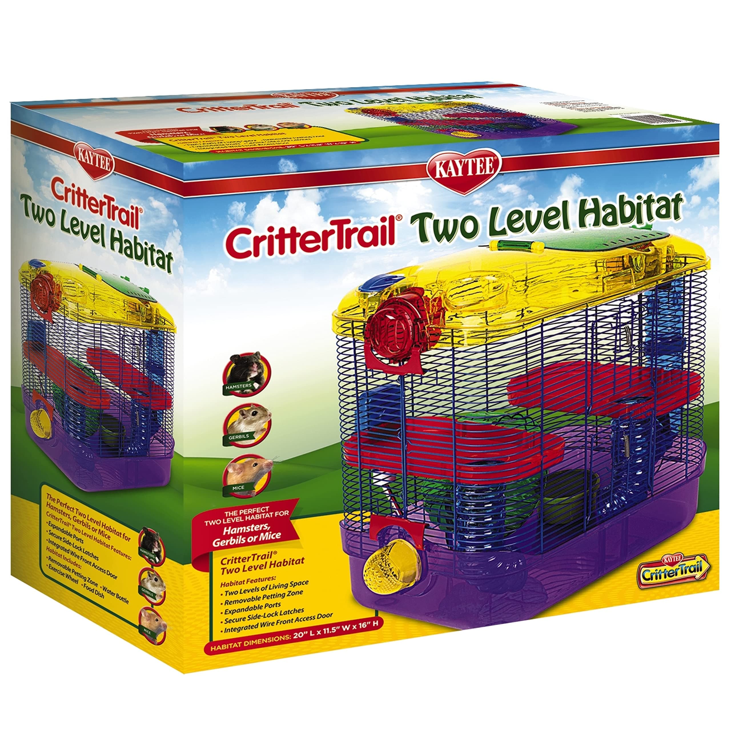 Kaytee Critter Trail-2, Two Level Habitat Cage for Hamsters, Gerbils, Mice, Narrow Wire Spacing