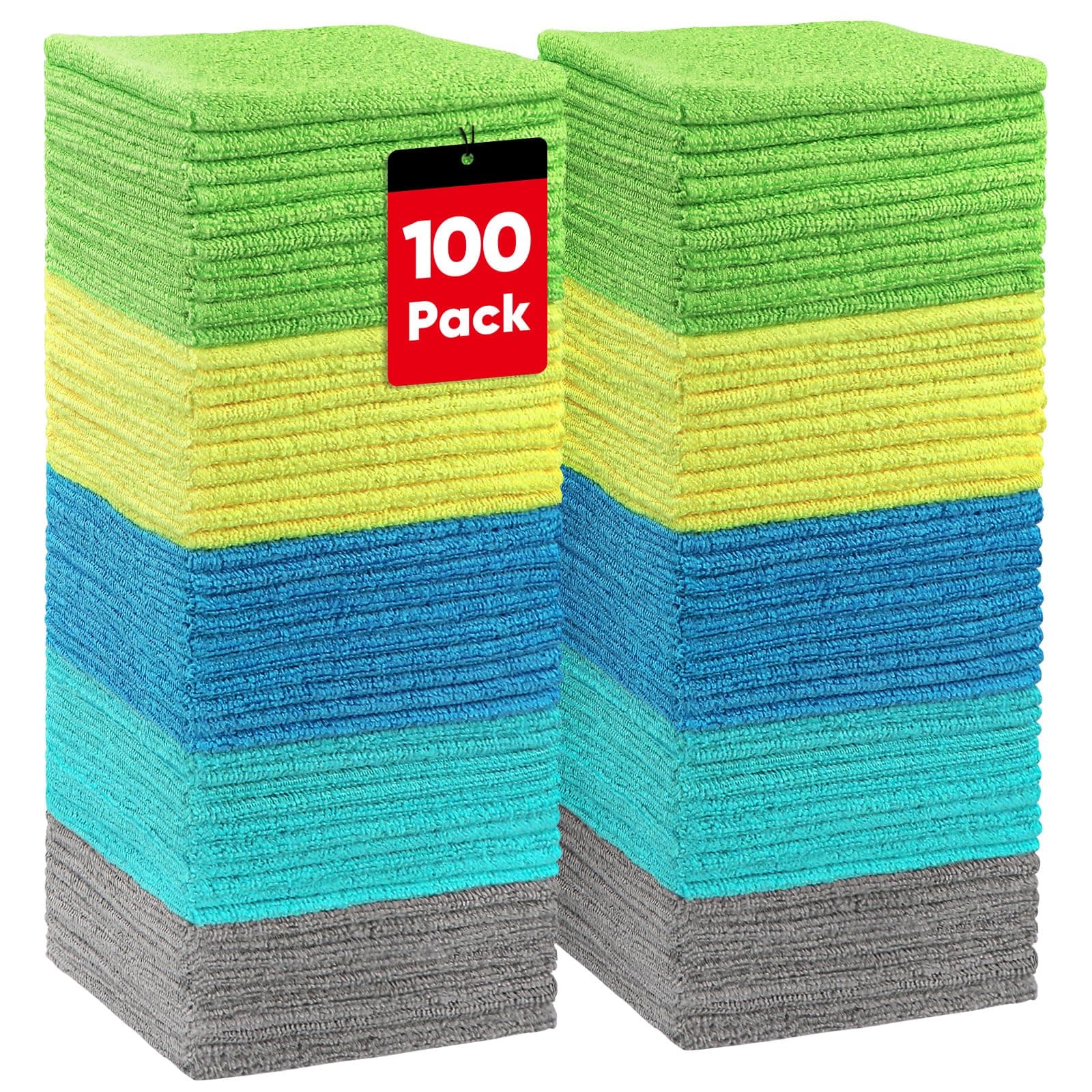 Microfiber Cleaning Cloths, 100 Pack Microfiber Towels for Cars, Lint & Scratch-Free Bulk Cleaning Rags for House, Kitchen, Car and Shop, Multicolor Absorbent Cleaning Towels 11.5 x 11.5 inch