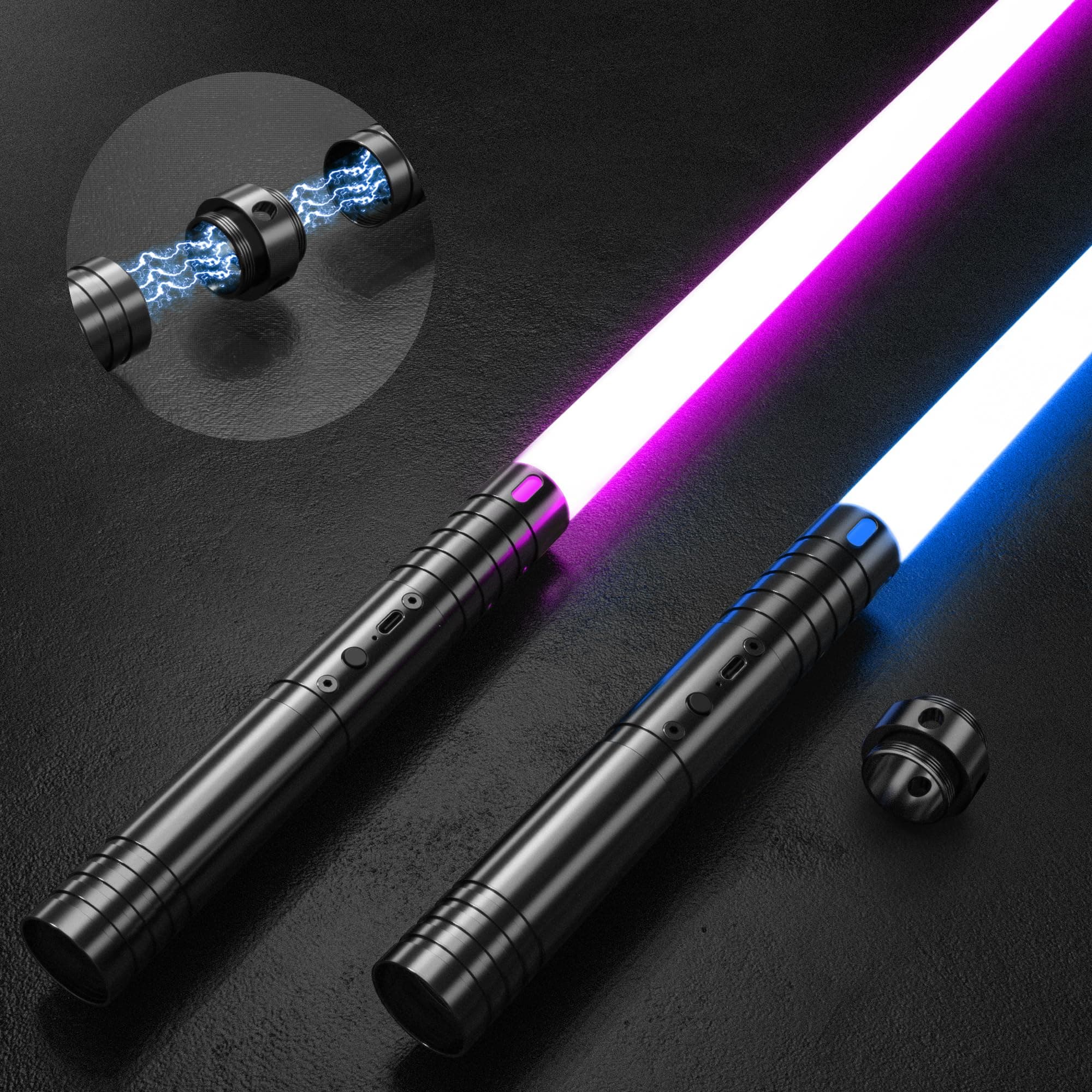 LCMAOKE 2 Pack Light Saber, 15 Colors and 4 Modes Light up Light Saber for Dueling, 2-in-1 RGB Detachable USB Charge, Gifts Toys for Adults Birthday Christmas Thanksgiving