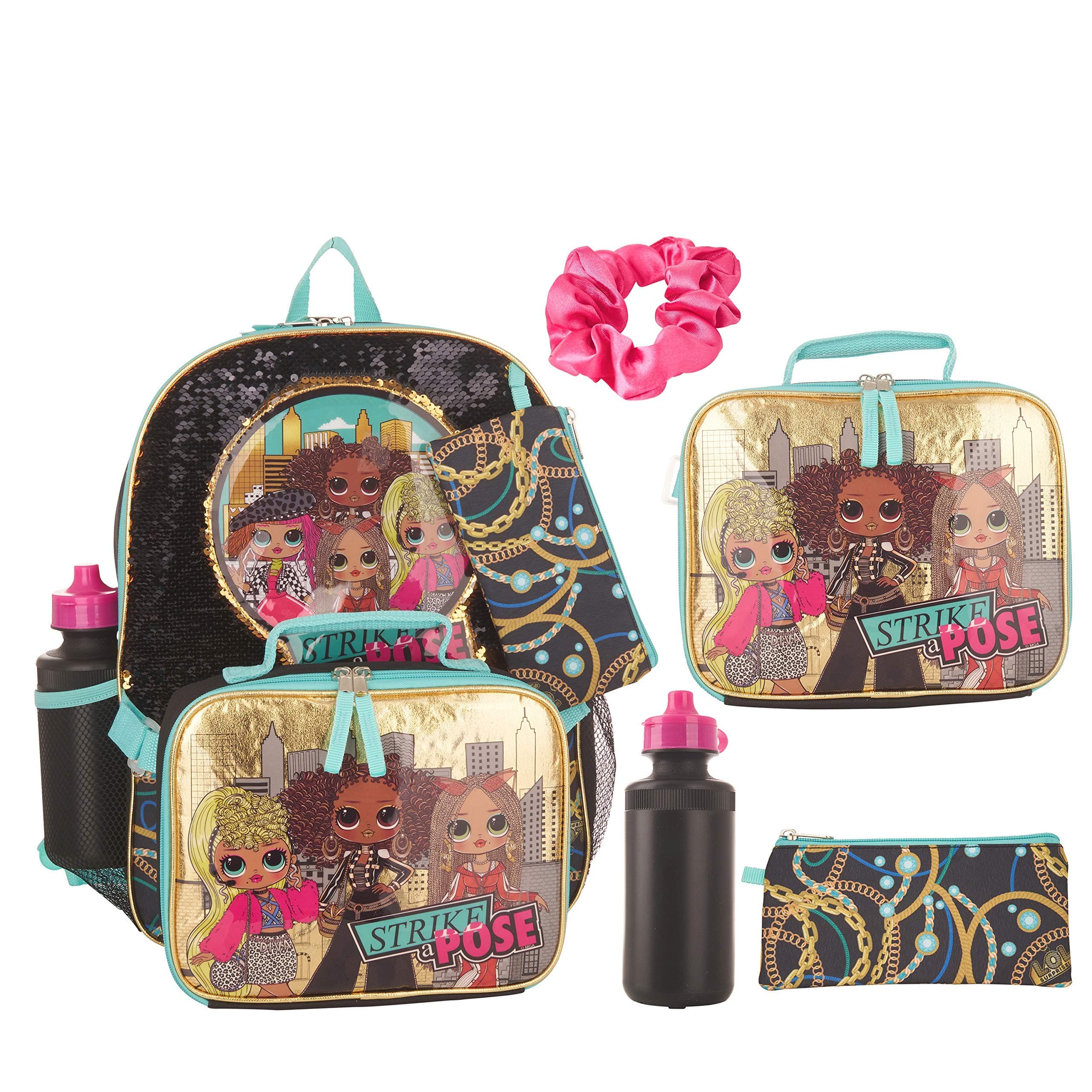 AI ACCESSORY INNOVATIONS 5 PC Backpack Set, Girls & Boys School Bag 16” with Front Zip Pocket