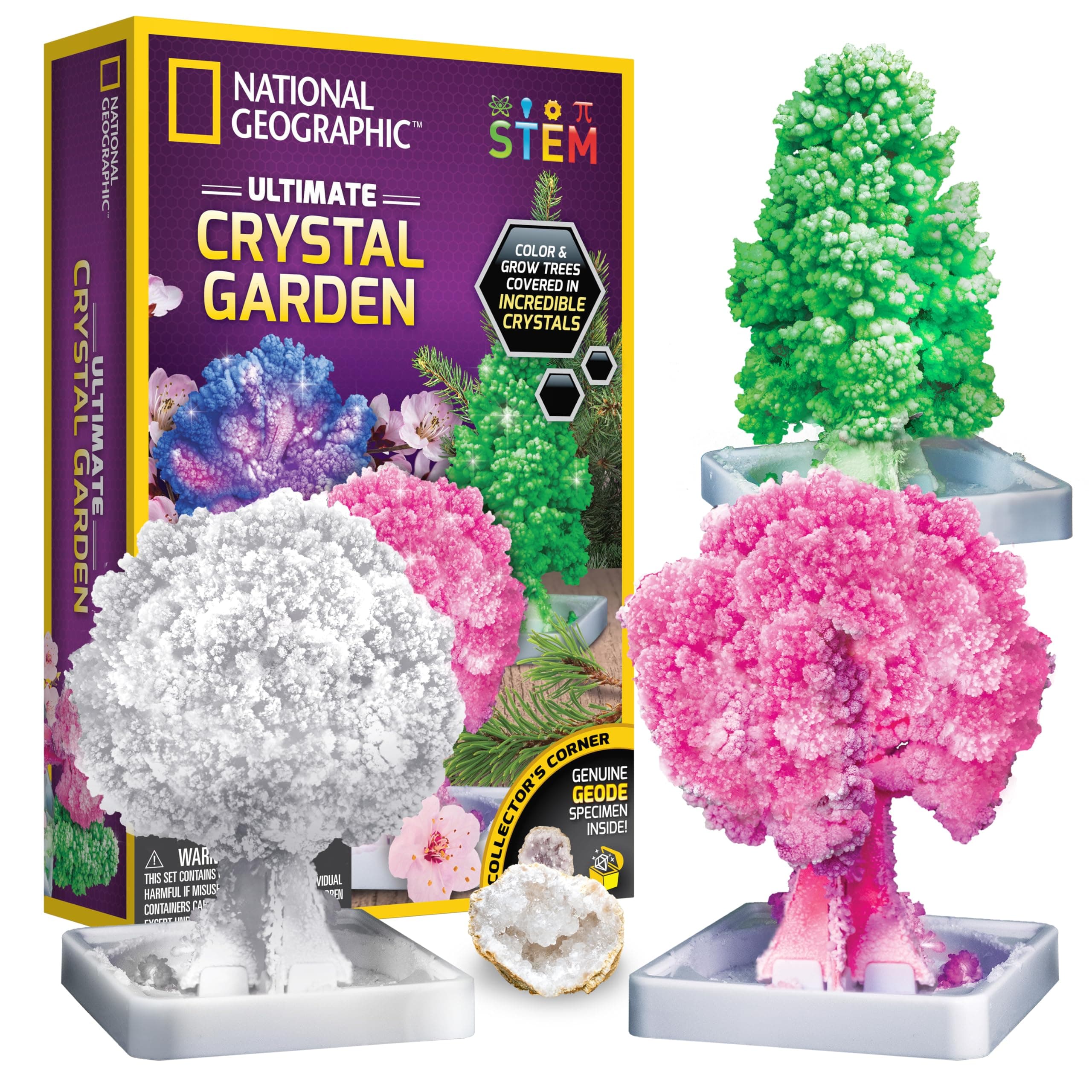 National Geographic Crystal Growing Garden STEM Kit with Geode, Learning Guide for Boys and Girls