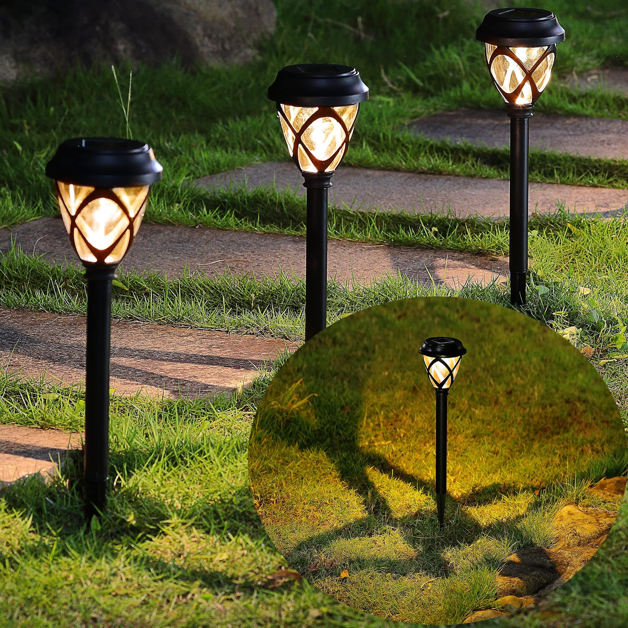 Glintoper 12 Pack Solar Outdoor Pathway Lights, Solar Powered Landscape Lights, Waterproof Decorative Lighting Solar Garden Lights for Lawn Patio Yard Walkway Deck Driveway, Warm White