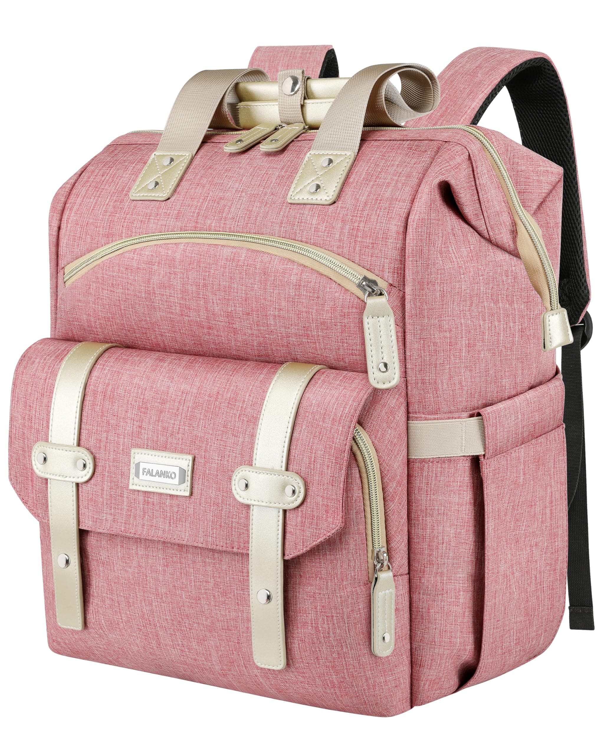 Backpack for Women,Wide Open Work Large Student Bookbag for 15.6 Inch Laptop,Doctor Teacher Nurse College School Travel Bag,Water Resistant Laptop Bookbag Computer Back Pack Pink