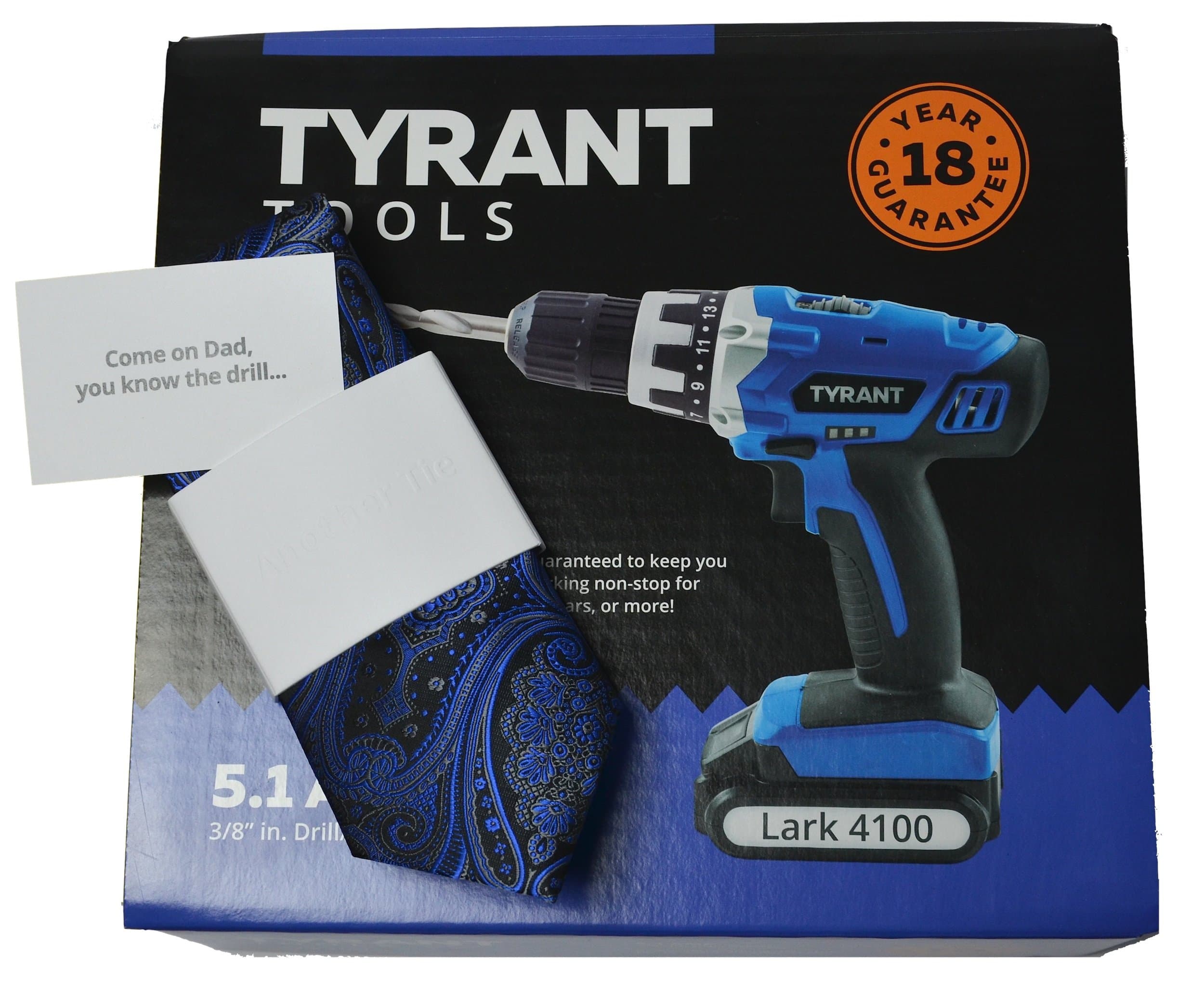 Tyrant Tools Blue Paisley Necktie in a Fake Drill Box-- Typical Dad Present Inside a Realistic Drill Box, Men's Birthday Gifts, Funny for Men