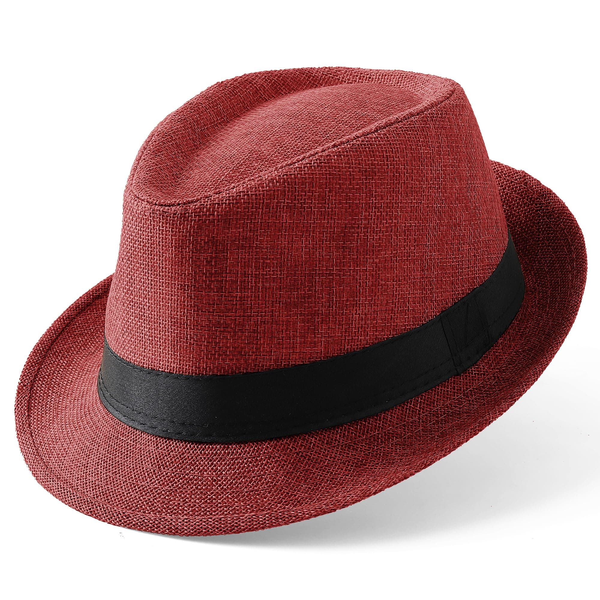 Straw Trilby Fedora Hat for Men-1920s Felt Panama Hat Short Brim Summer Cap with Ribbon