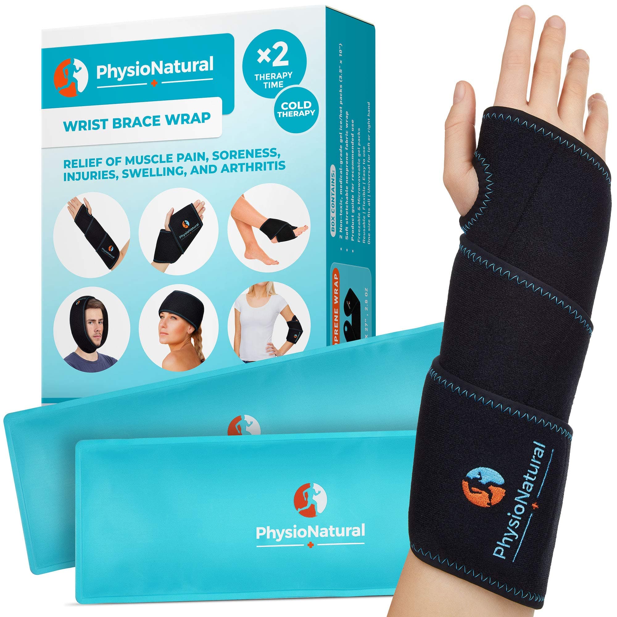 Wrist Ice Pack Wrap - Hot & Cold Therapy for Instant Pain Relief of Carpal Tunnel, Tendonitis, Injuries, Swelling, Rheumatoid Arthritis, Bruises & Sprains - Hand Support Brace with Reusable Gel Packs