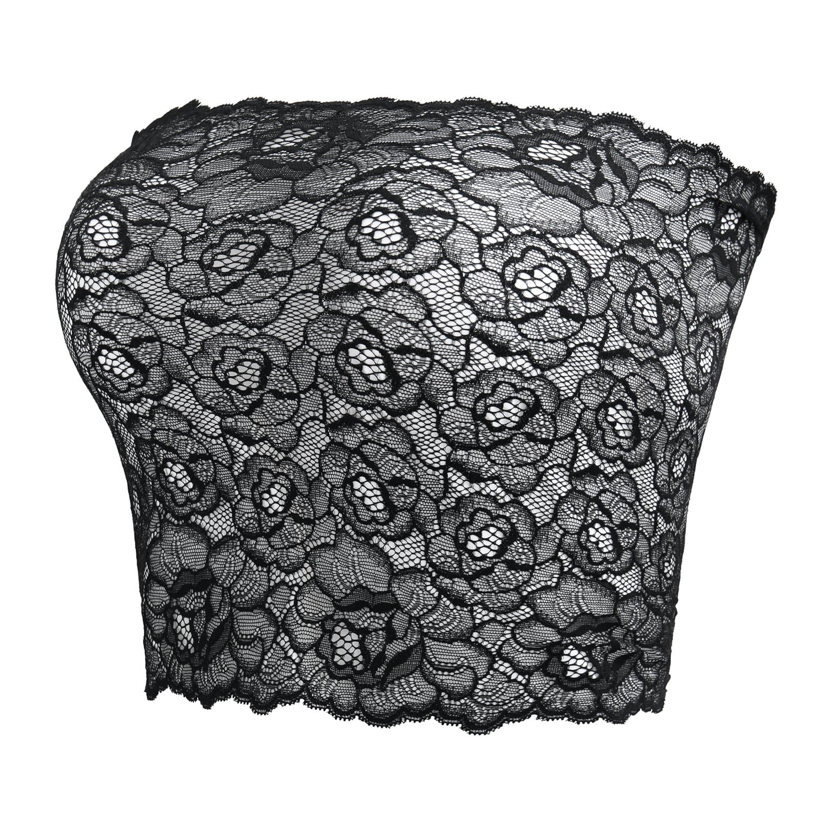 CENG MAU Women's Plus Size Floral Lace Unlined Wrap Bras Bandeau Strapless Tube Tops(BK,3XL) Black