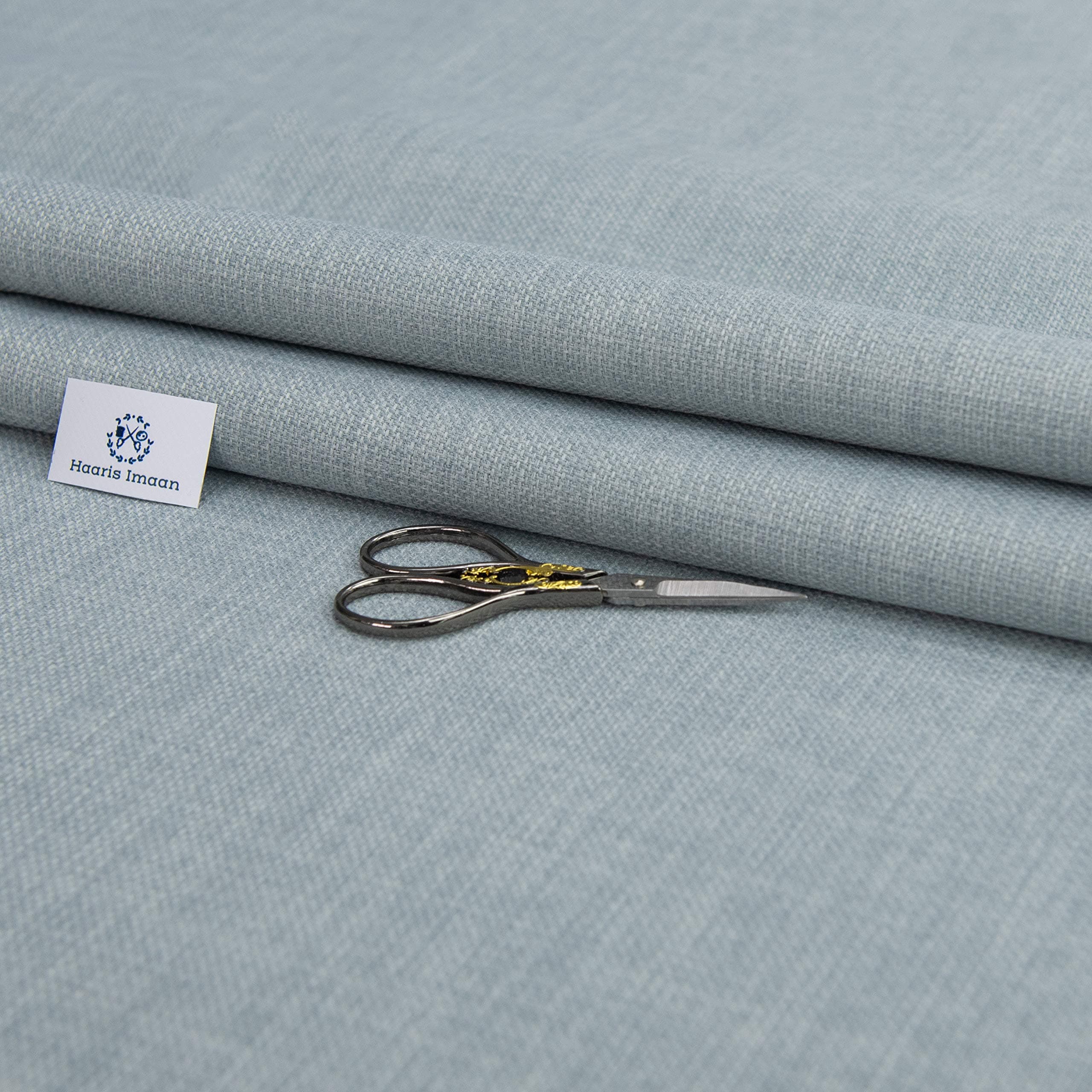 Haaris Imaan Soft Plain Linen Look Upholstery Fabric | Fire Retardant | Fabric by The Per Metre | Curtain, Cushion, Reupholstery, Soft Furnishings, Sofa (Light Blue)