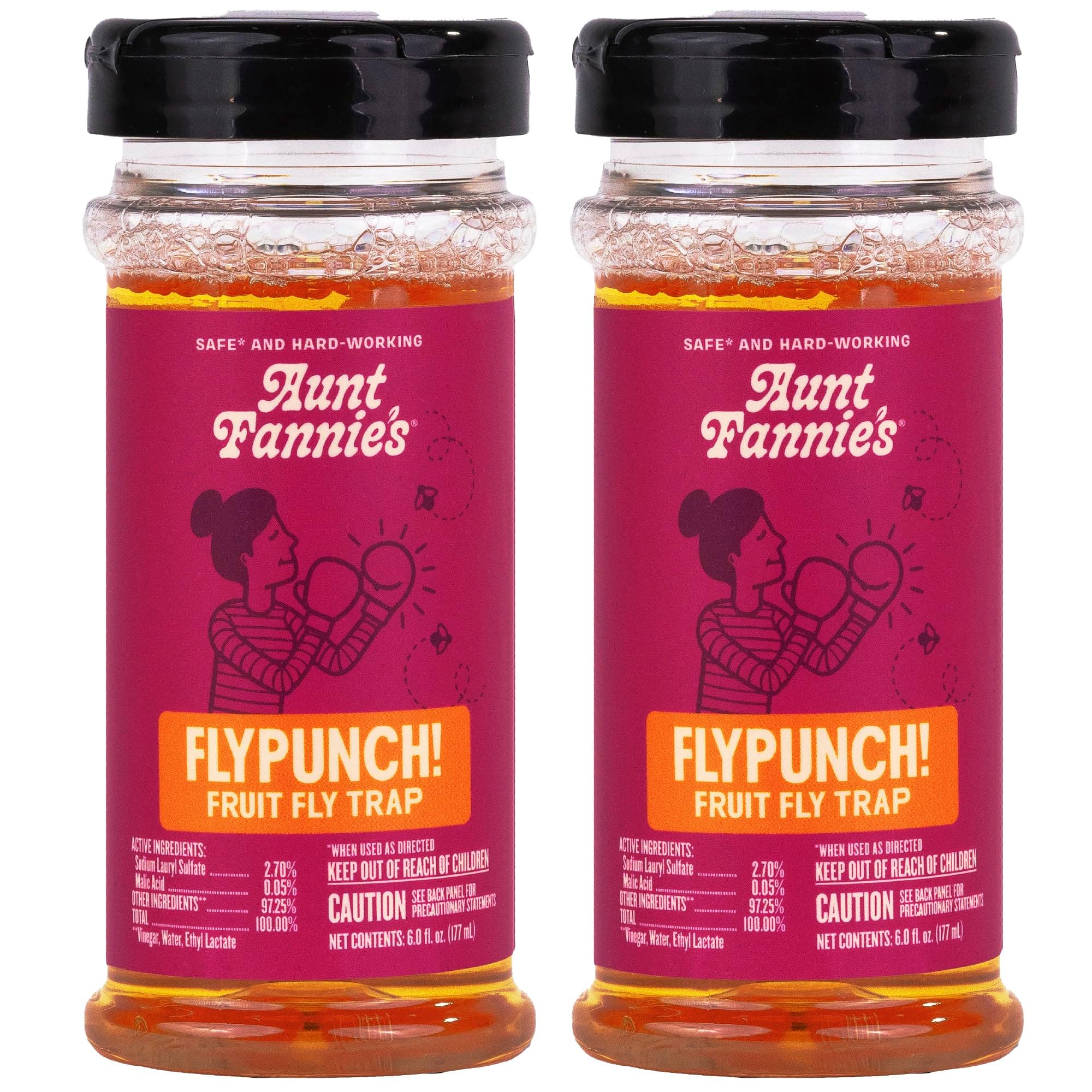 FlyPunch Fruit Fly Trap for Indoor and Kitchen Use, Ready to Use, Made with Plant Based Ingredients, Safe Near Food, Each Bottle Lasts Up to 30 Days, Pack of 2