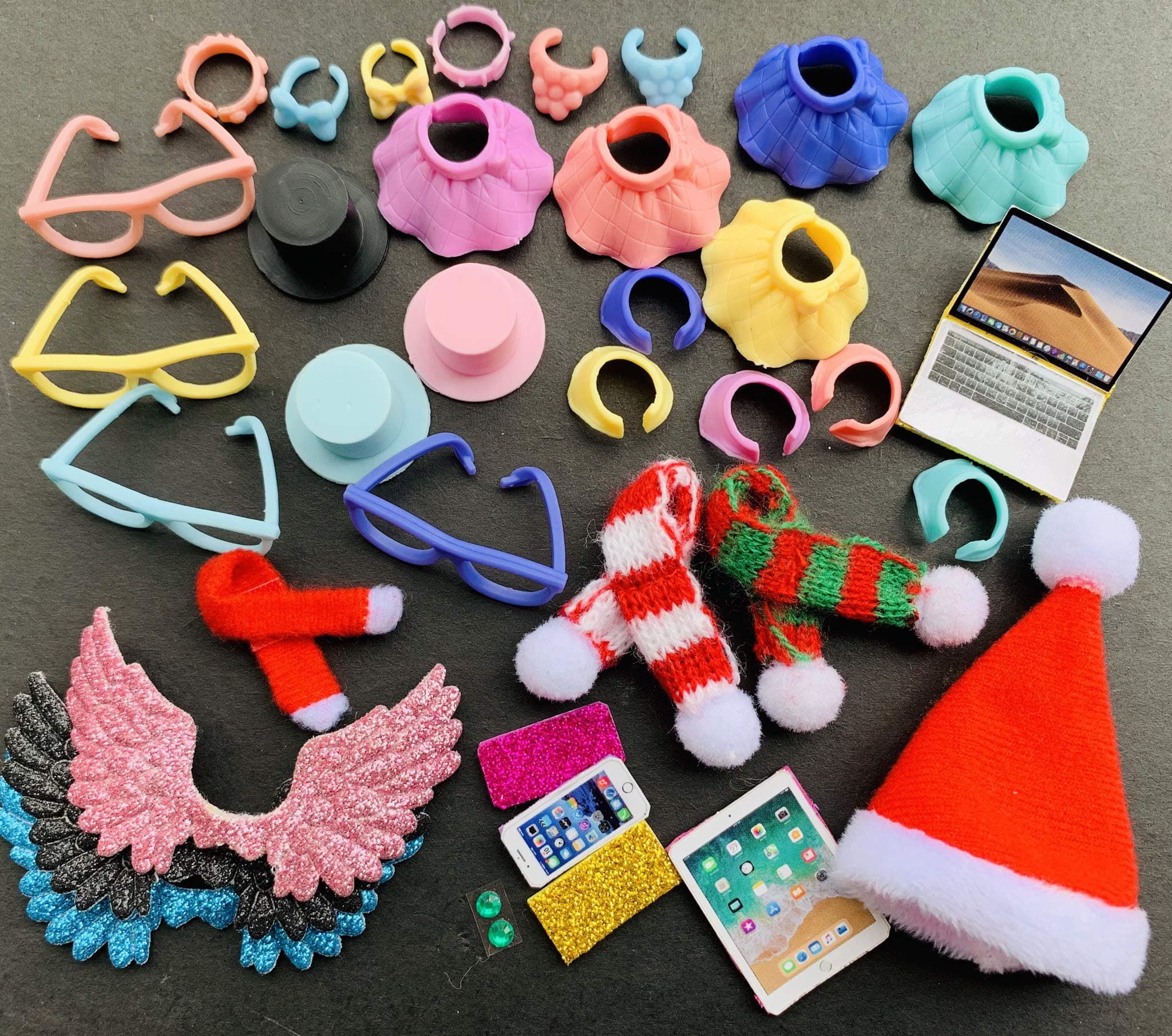 lps Accessories (8pcs Random) Cristmas scraf Hat Glasses Drinks Collars for lps Great Dane Collie Cocker Spanile Dachsund Xmas Birthday Gift for Kids