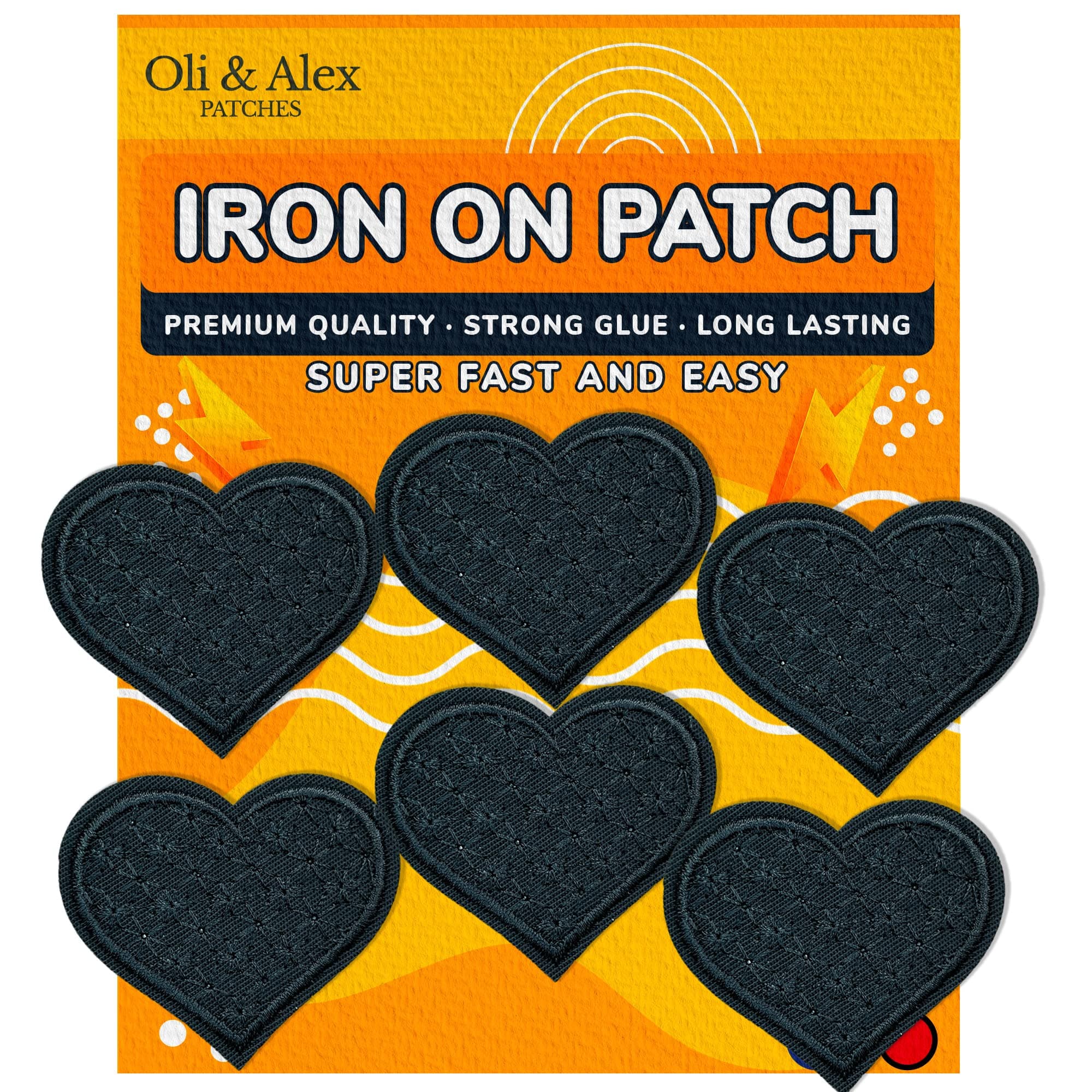 Iron On Patches - Black Heart Patch 6 pcs Iron On Patch Embroidered Applique 2.2 x 1.8 inches - 5.6 x 4.7 cm - A-24