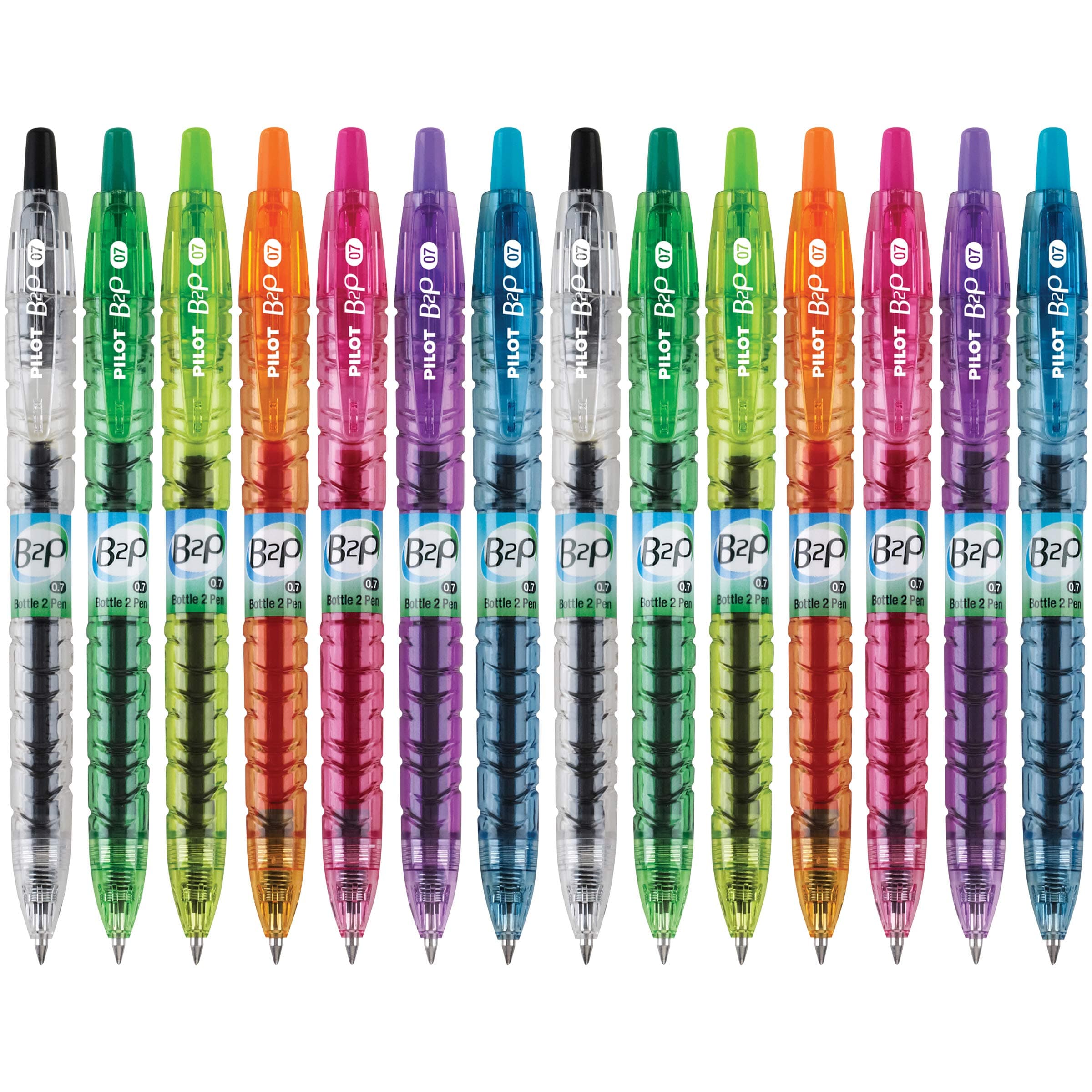B2P Colors - Bottle to Pen Refillable & Retractable Rolling Ball Gel Pen Made From Recycled Bottles, Fine Point, Assorted Color G2 Inks, 14-Pack (15355)