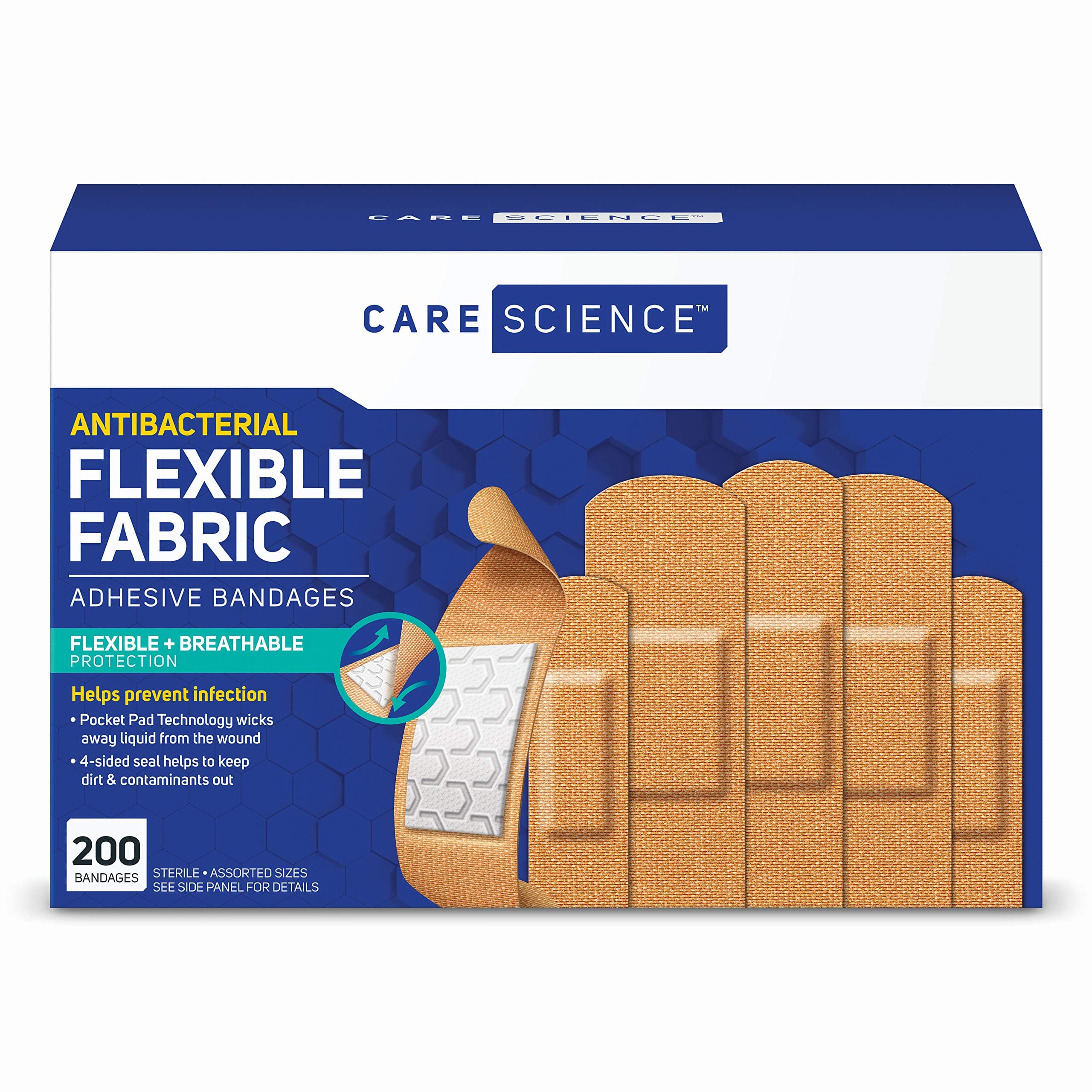 Fabric Adhesive Bandages, 200 ct Bulk Assorted Sizes | Flexible + Breathable Protection for First Aid and Wound Care