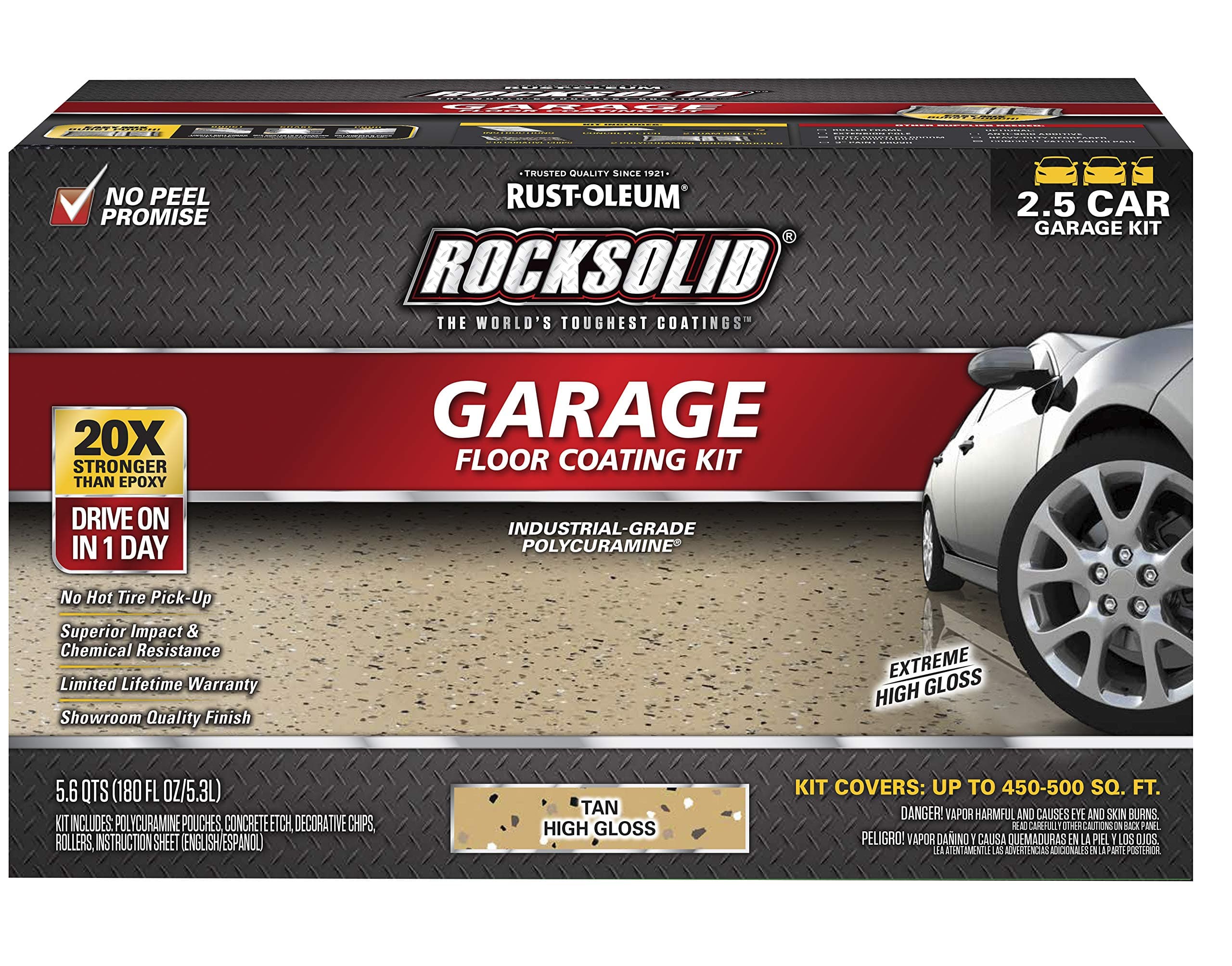 293515 RockSolid Polycuramine Garage Floor Coating, 2.5 Car Kit, High Gloss Tan