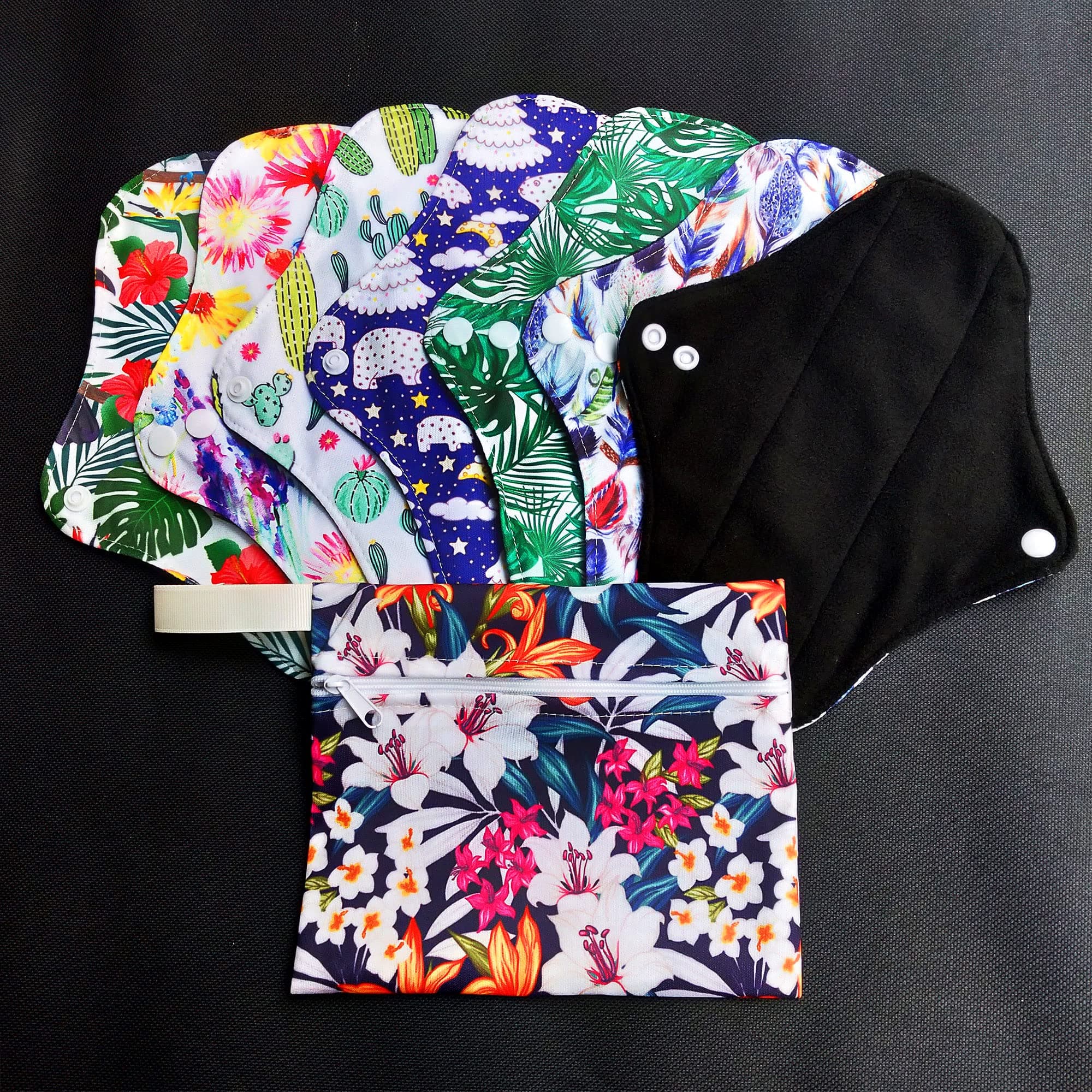 7PCS Pack Reusable Menstrual Pads Including 6PCS Cloth Sanitary Pads Mama Cloth Pad + 1PC Mini Wet Bag