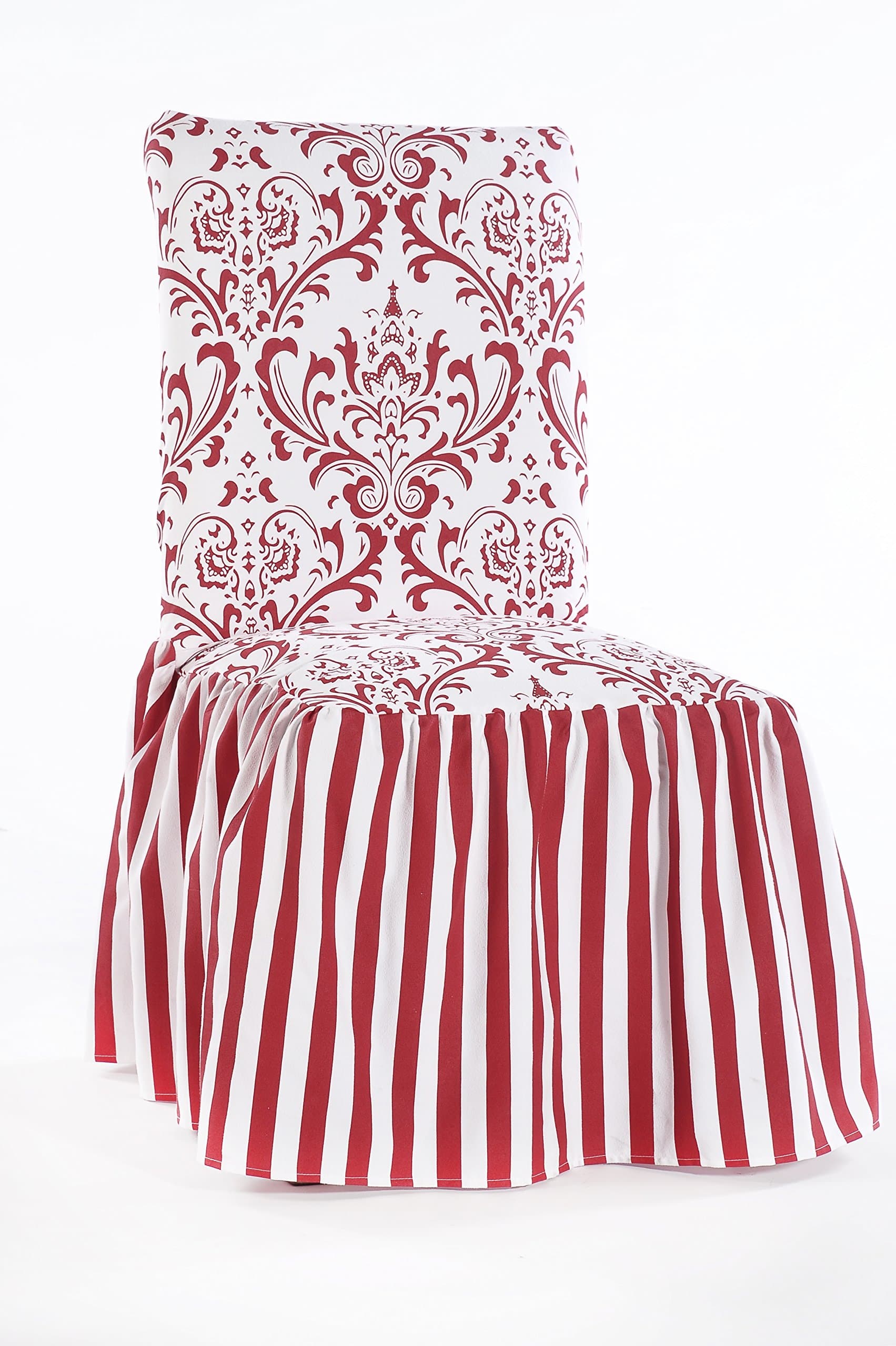 Classic Slipcovers CSI Damask Ruffled Dining Chair Cover, Red Stripe