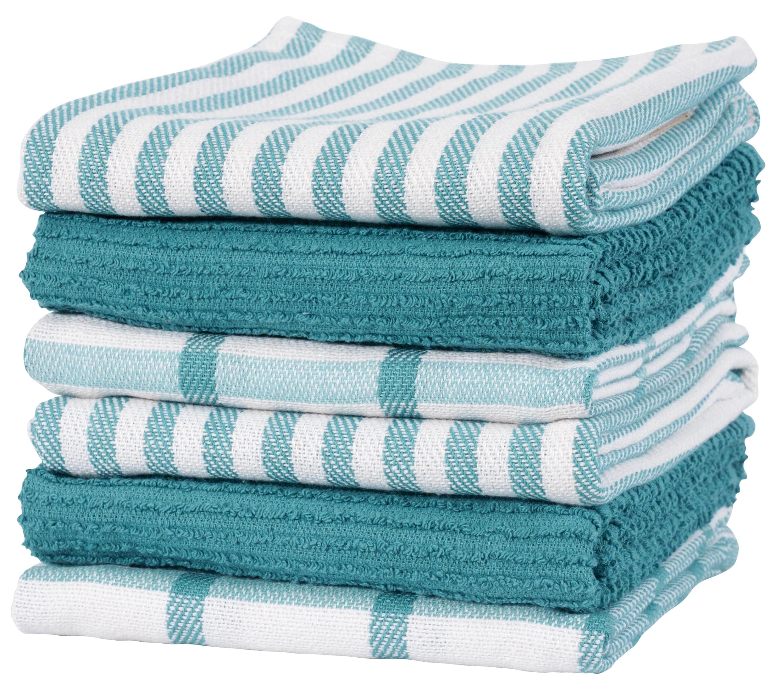 KAF Home Premium Kitchen Towels (18" x 28"), Large 100% Cotton, Flat & Terry Absorbent Dish Towel Set (Teal, 18 x 28-6 Pack)
