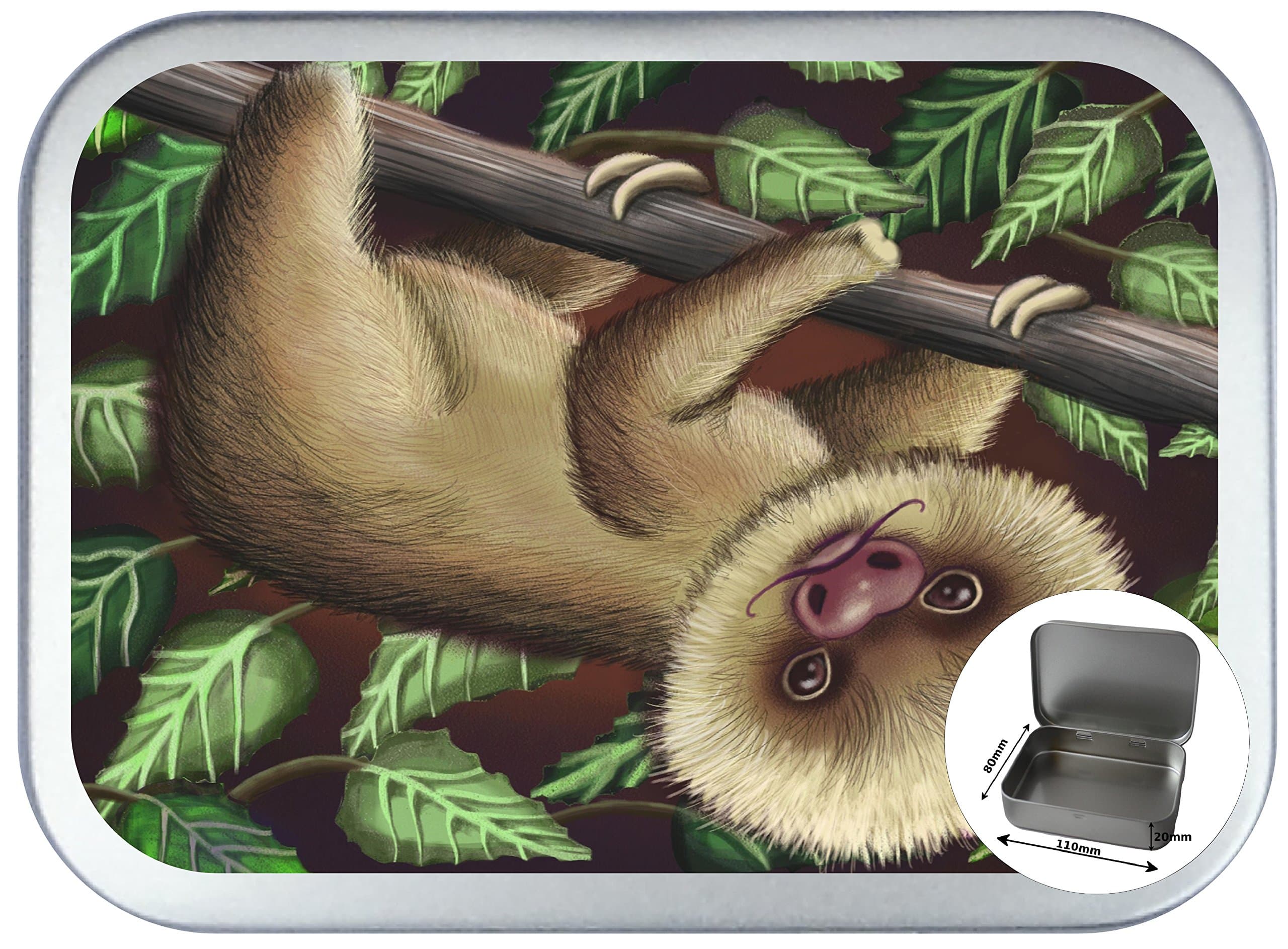 NoveltyshackSLOTH 150ml,2oz SILVER HINGED TOBACCO TIN,PILL BOX,STORAGE TIN