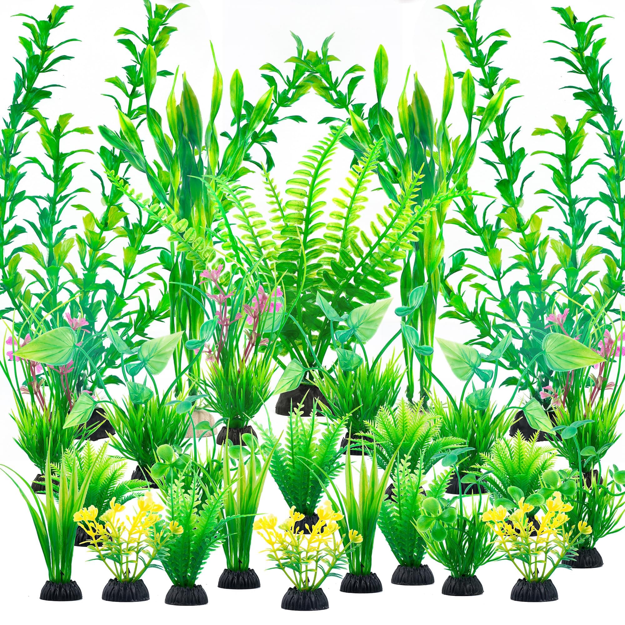 Ameliade Aquarium Artificial Green Plastic Plants Decorations 26 PCS Large Fish Tank Accessories Goldfish Betta Tank Decor
