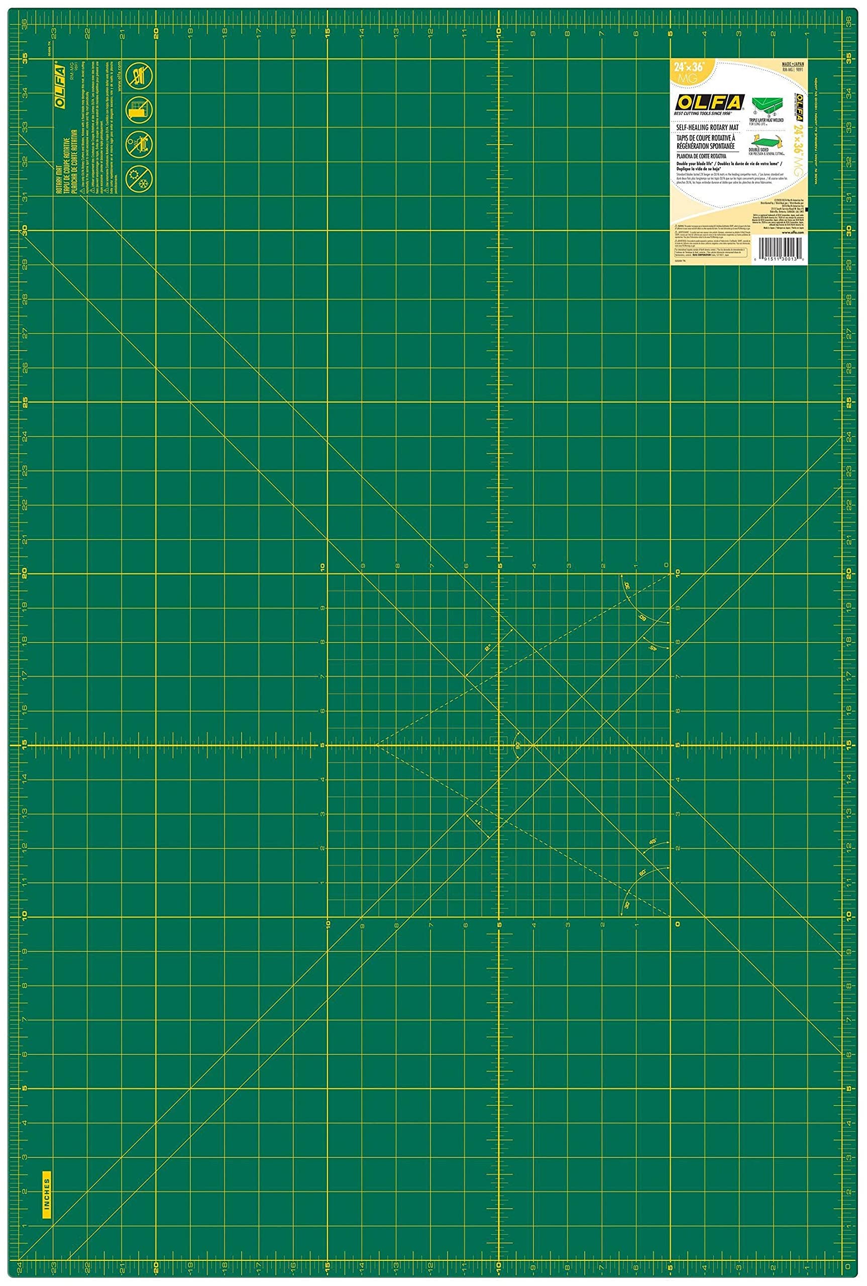 24" x 36" Self Healing Rotary Cutting Mat (RM-MG) - Double Sided 24x36 Inch Cutting Mat with Grid for Quilting, Sewing, Fabric, & Crafts, Designed for Use with Rotary Cutters (Green)