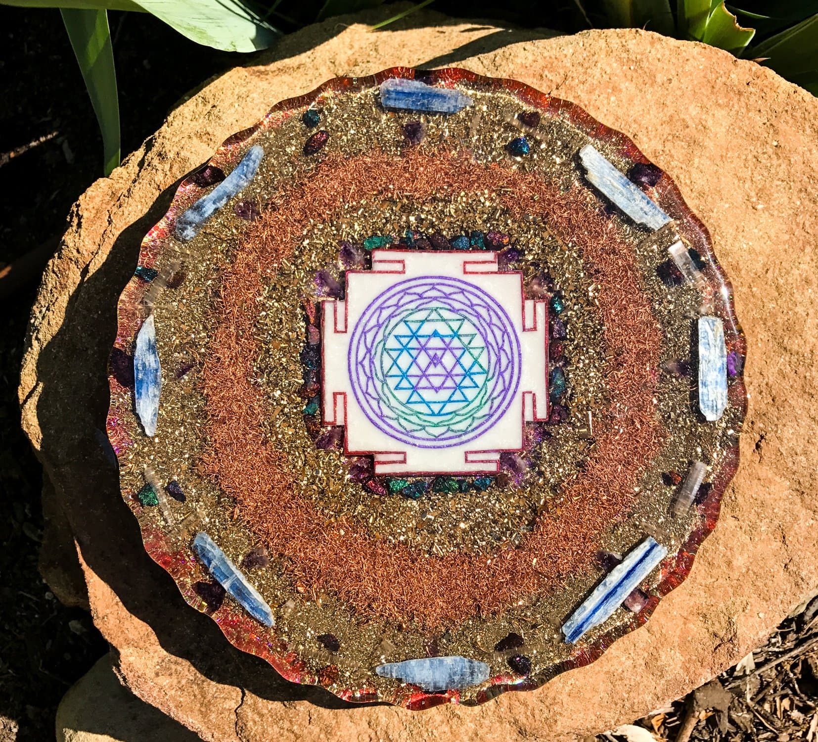 Large Sri Yantra Orgonite Plate ~ Violet Flame Orgone Generator