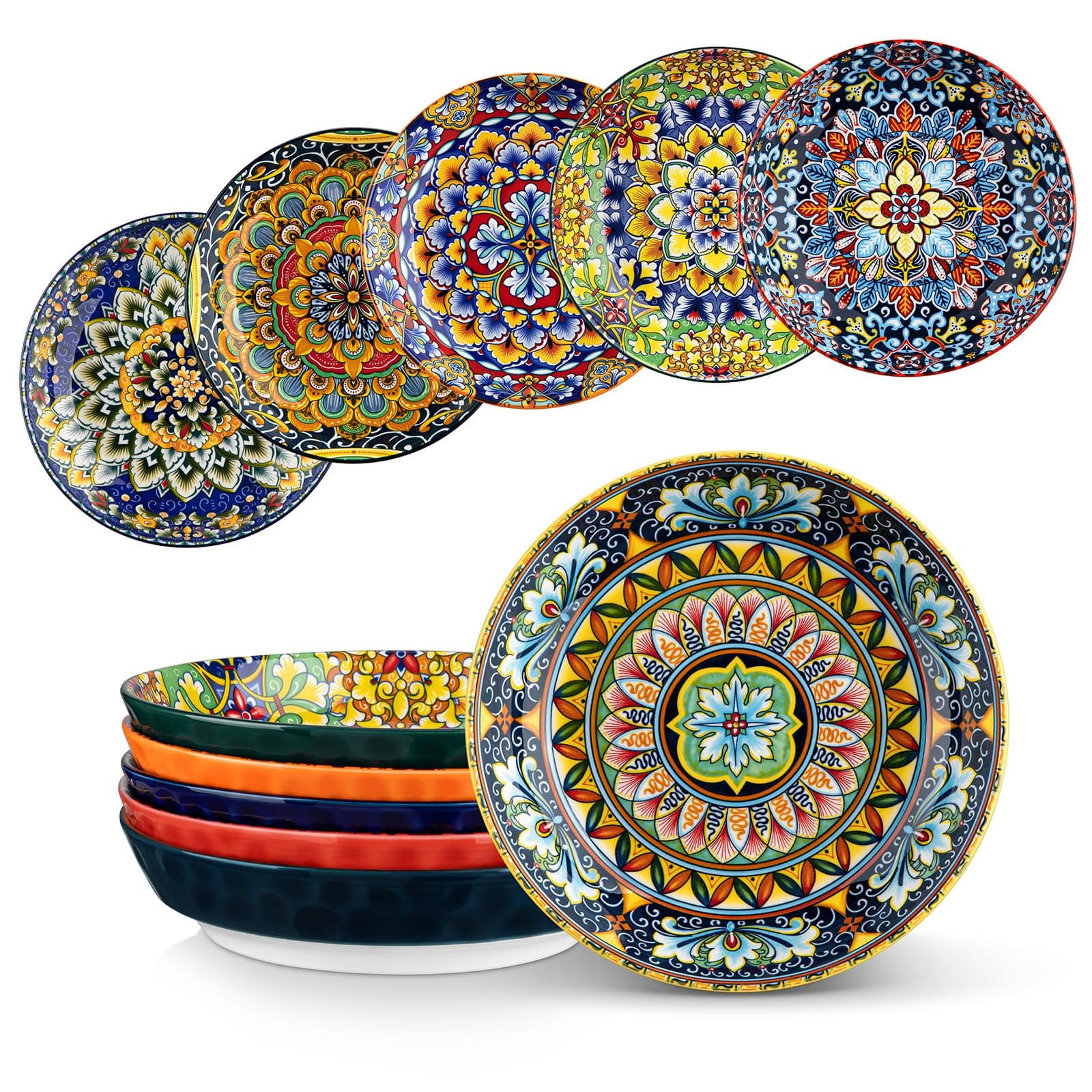 vancasso 32 Oz Pasta Bowls Sets of 6, Ceramic Large Colorful Salad Serving Bowls for Kitchen, Dishwasher & Microwave Safe, Soup Pasta Plates