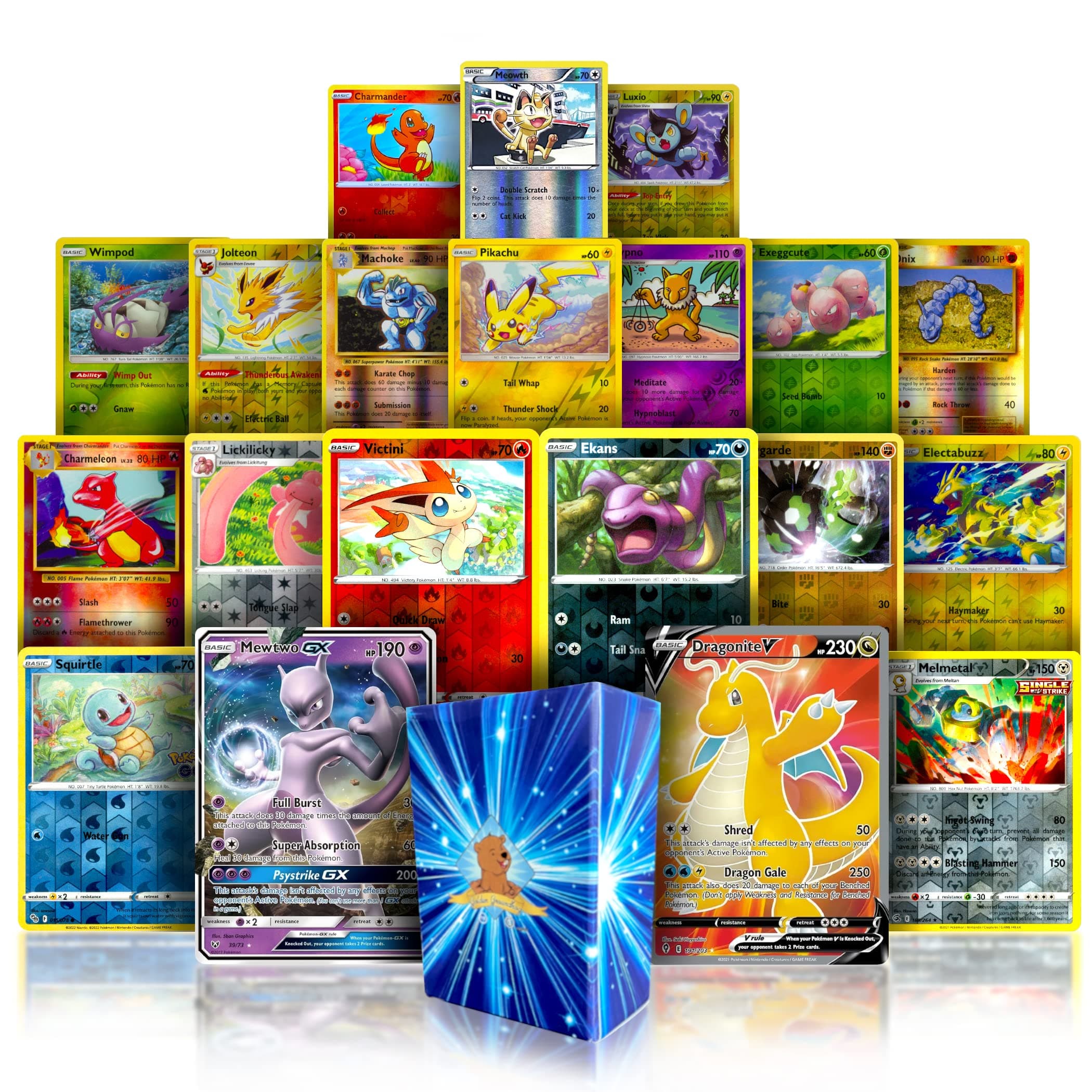 Ultra Power Holo Bundle | 20 Cards | Bonus 18 Reverse | Plus 2 GX, V, or EX Ultra Rare Cards | GG Deck Box Compatible with Pokemon Cards