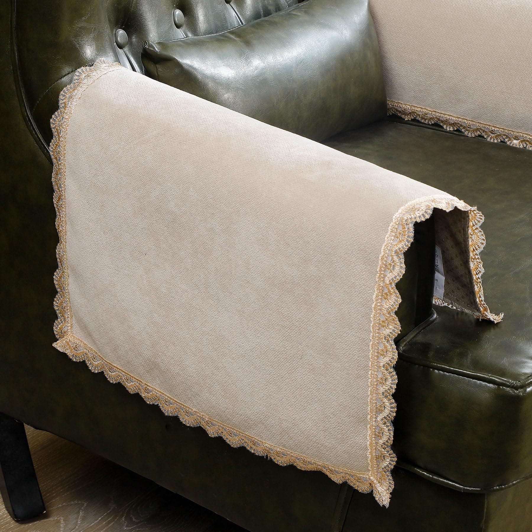 MINJIATEX Couch arm Covers,Non-Slip lace Sofa arm Covers Set of 2 Washable Sofa armrests Cover for Living Room Recliner Chair arm Cover Protectors for Leather armrest (YC-Khaki)