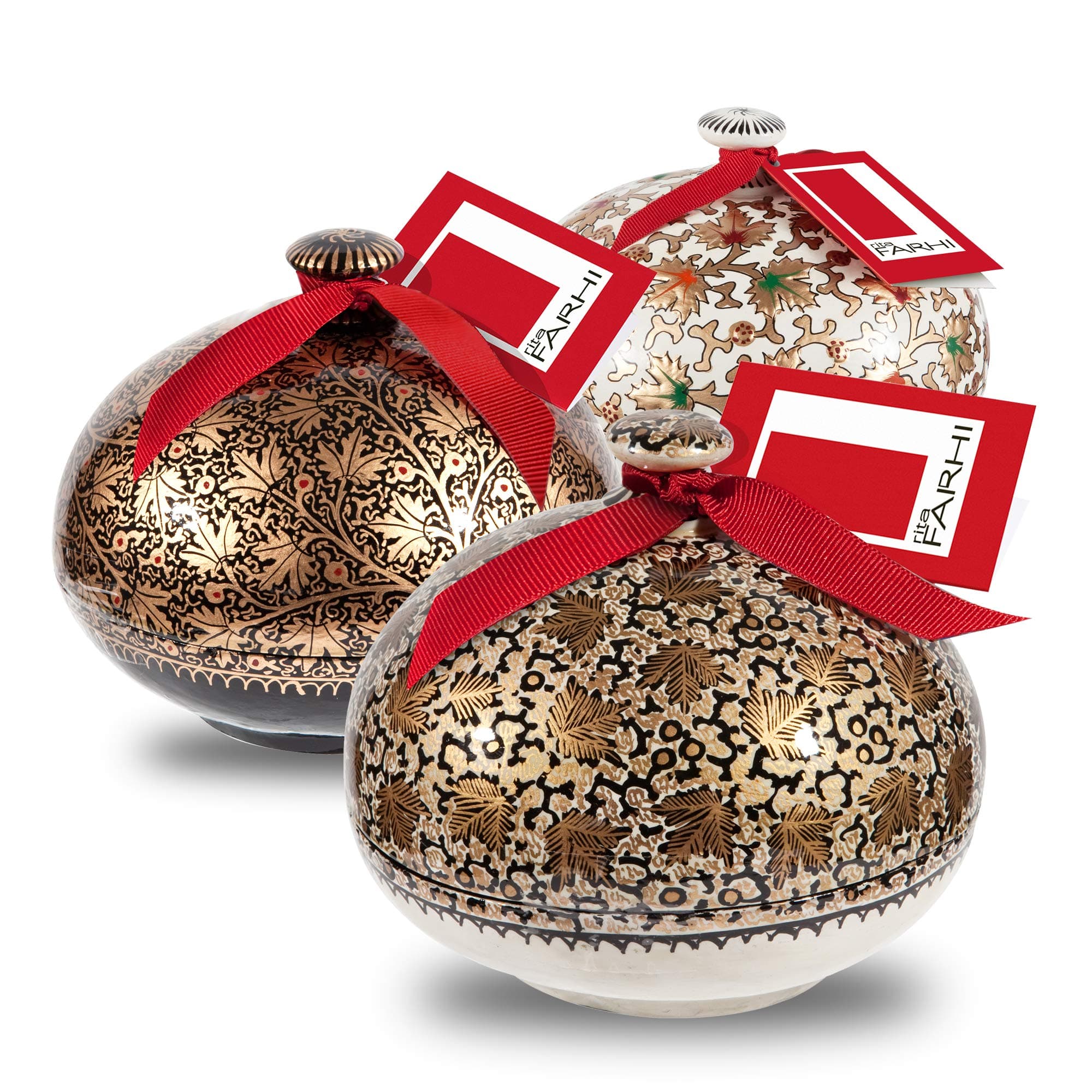 Rita FarhiDark Chocolate Covered Gingers in a Handmade Papier Machè Bonbonnière - Luxury Chocolate Gift Box - 130 g - Gold - New Palm Oil Free Recipe