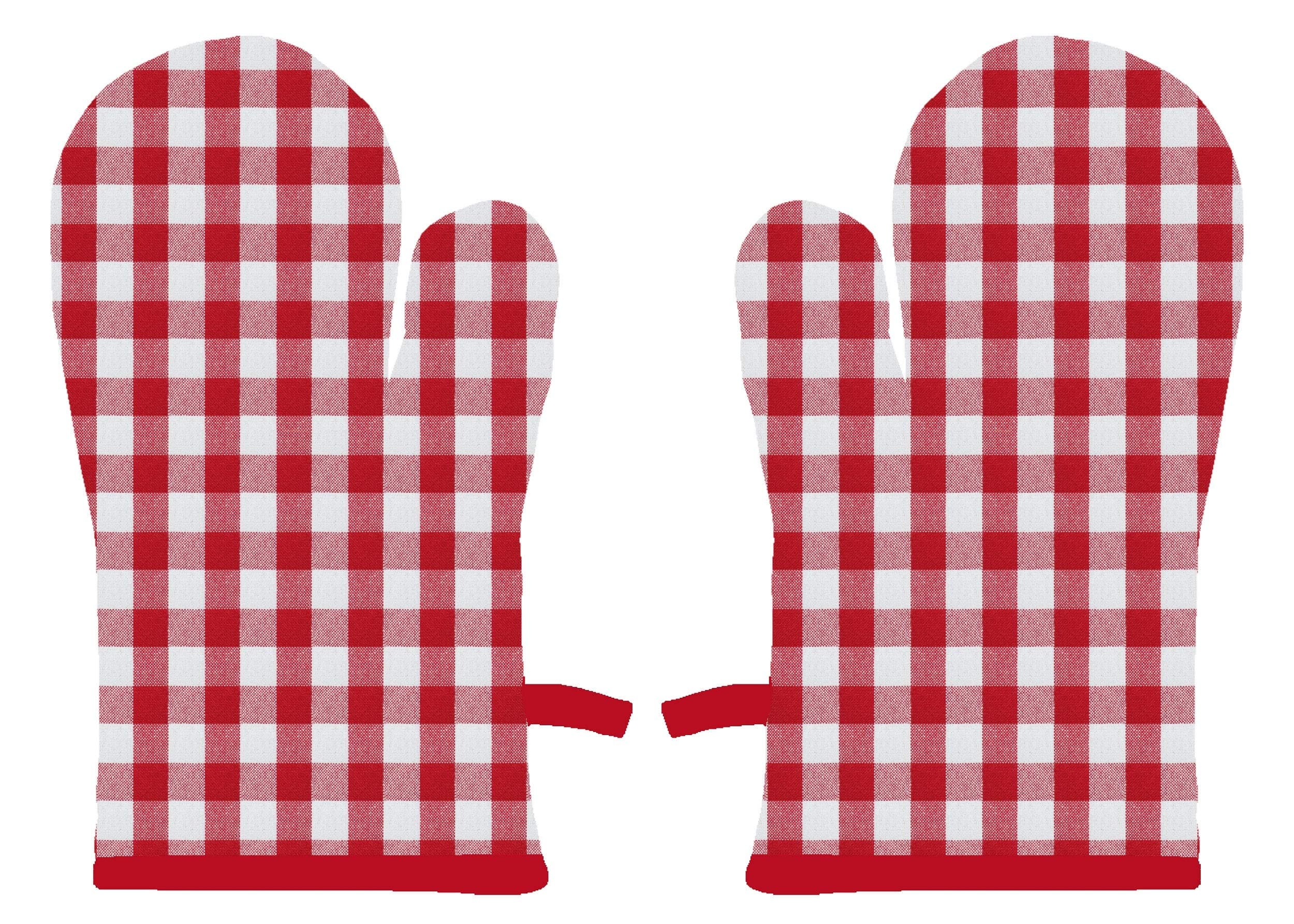 100% Heat Resistance, Checkered Designed Kitchen Oven Mitts (Gloves) (Red, Pack of 2)
