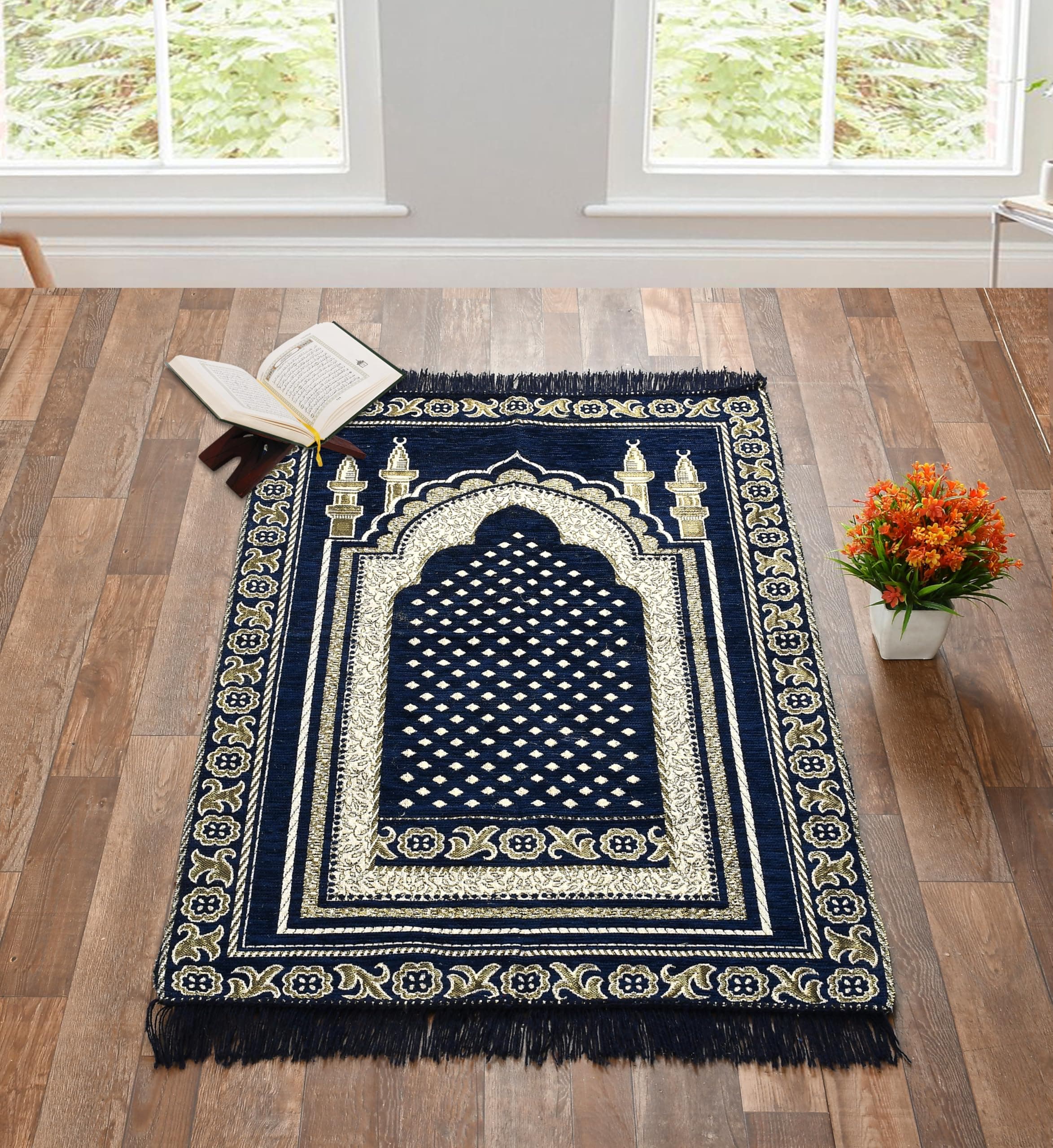 KETOSTICS® Chenille Soft Prayer Mat Foldable 4x2 feet (Blue Taj)