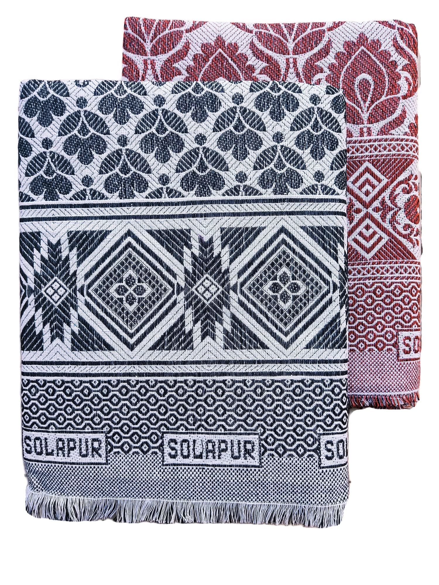 Solapur chaddar Single Bed Cotton Blanket Full Size Green and Brown Colour Combo Pack -Set of 2 Chadars