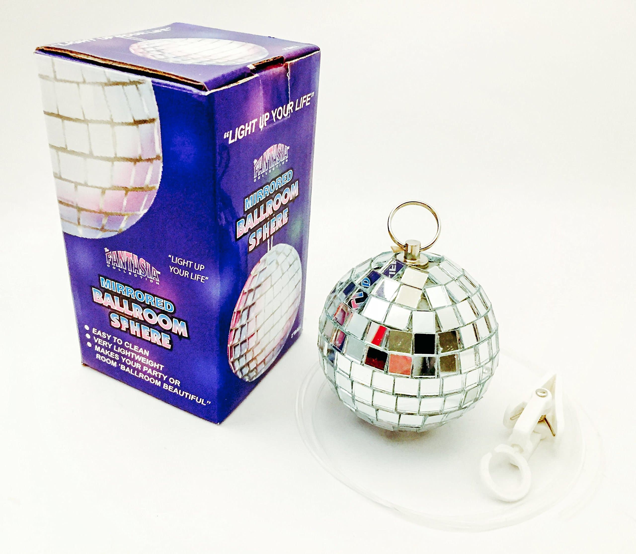 Sparkling Light Real Glass Two Inch Disco Mirror Ball Bundled Kit, 3 Ft of Clear Monofilament String with Micro Clip; for Kitchen or Bedroom Window, Car, Truck, RV Mirror. Bright Sun Best. Fun Gift!