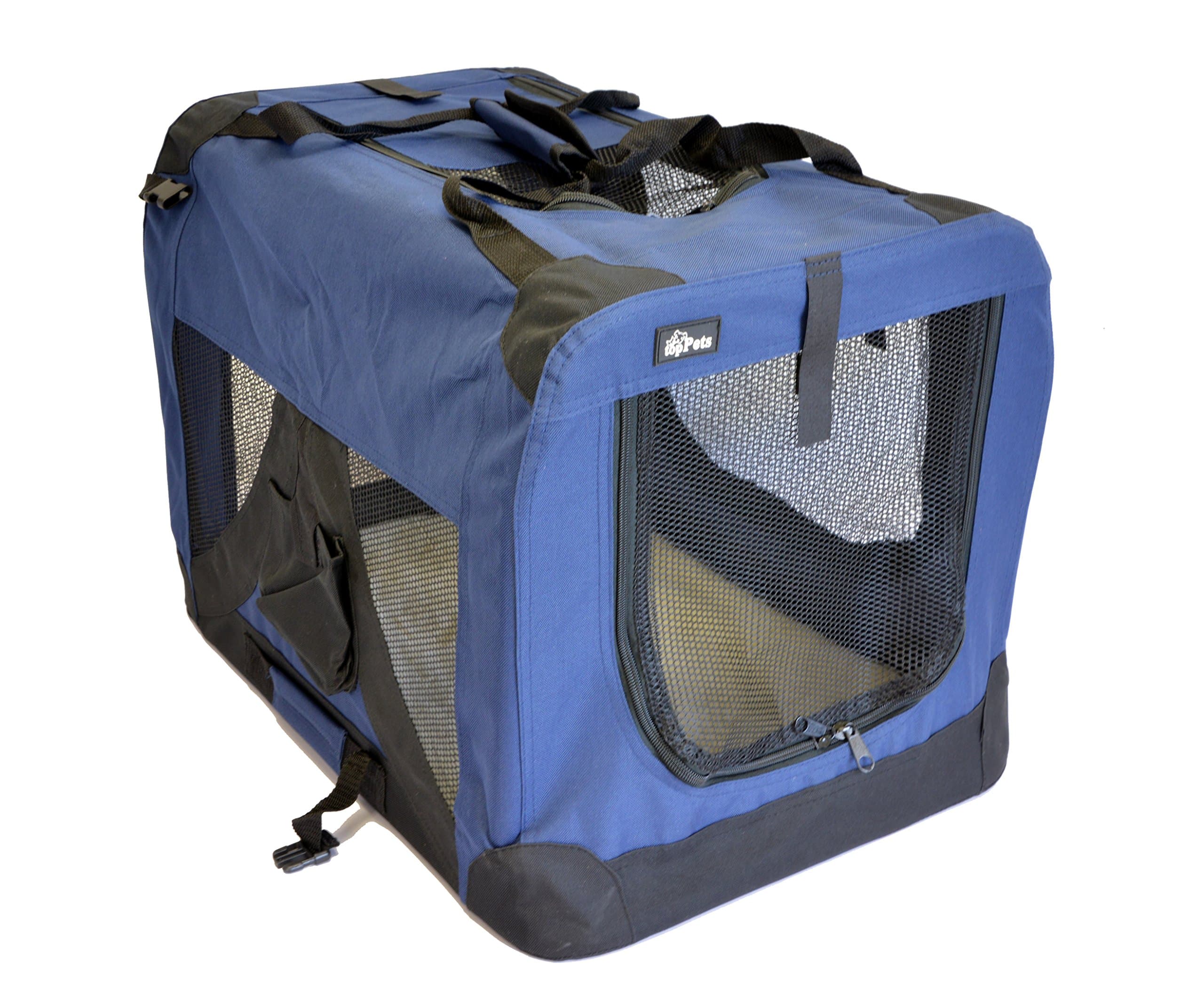 Portable Soft Pet Carrier - Medium: 24"x16"x16" - Dark Blue