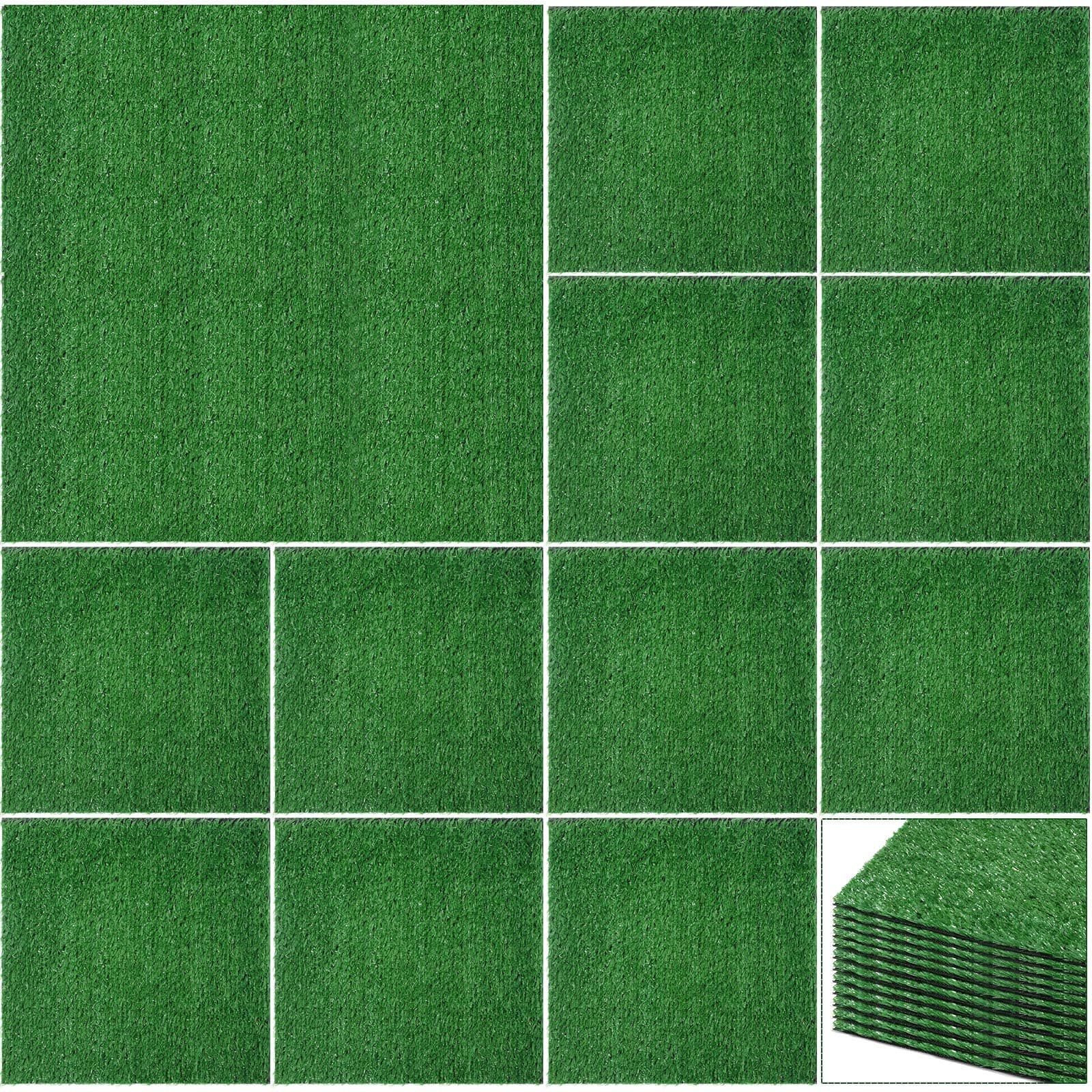 Nuanchu Artificial Grass Square Mat Fake Grass Turf Patch Tiles Synthetic Garden Lawn Mat Grass Rug for Crafts Miniature Garden Dollhouse DIY Table Centerpieces Indoor Outdoor(12 Pieces,12 x 12 Inch)