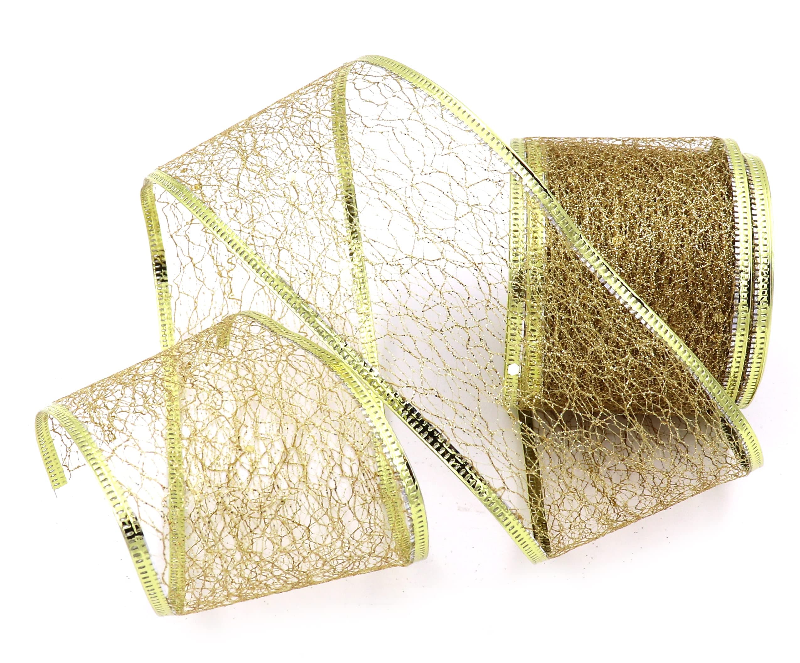 Decorative Tulle Glitter Mesh Wrap Ribbon Roll 2.5 inch x 10 Yard (Gold)