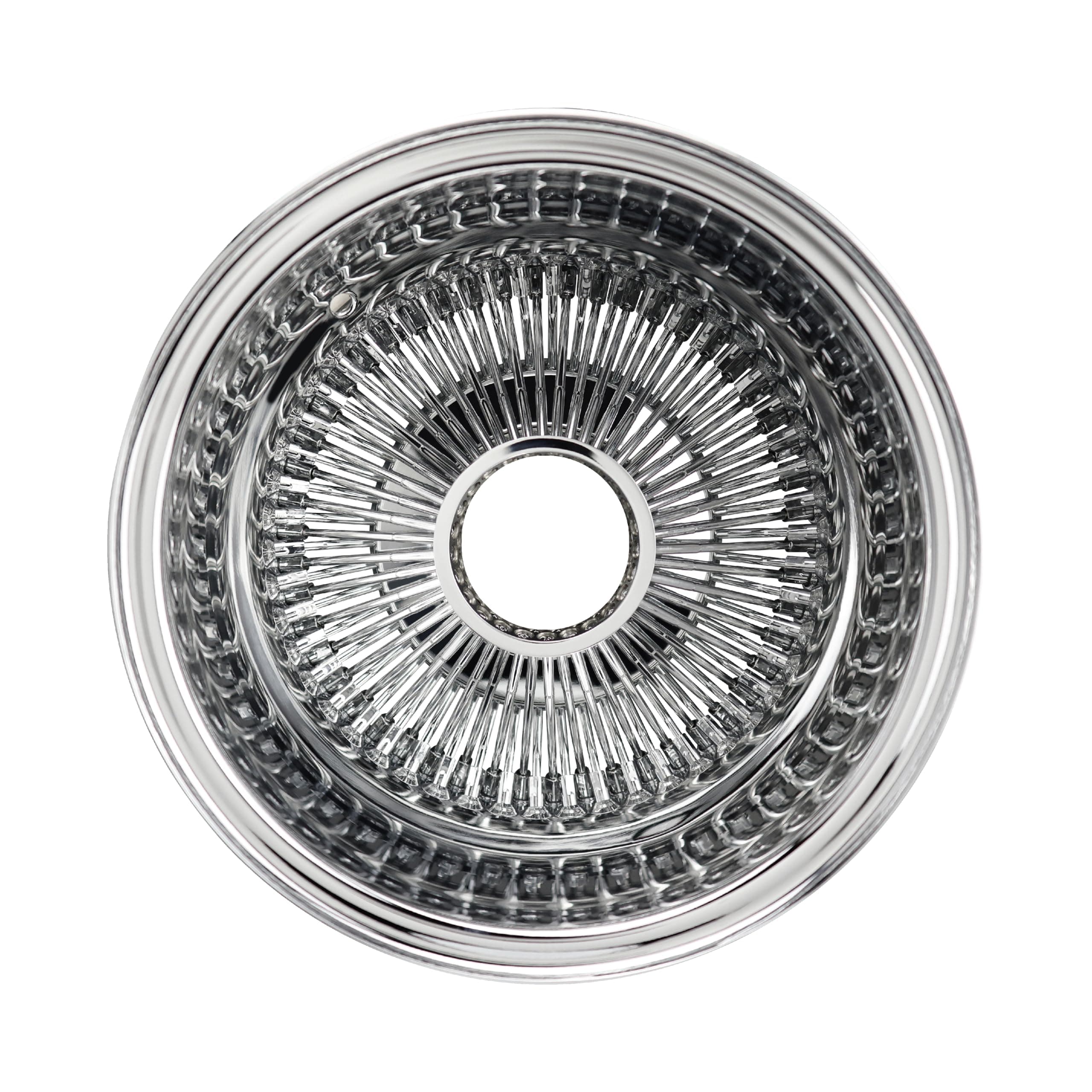 14x7 Reverse 100 Spoke Straight Lace Wire Wheel | Chrome Deep Dish Reverse Offset Knock Off Rim for Lowriders, Classic Cars, and Custom Builds | Single Wheel Only
