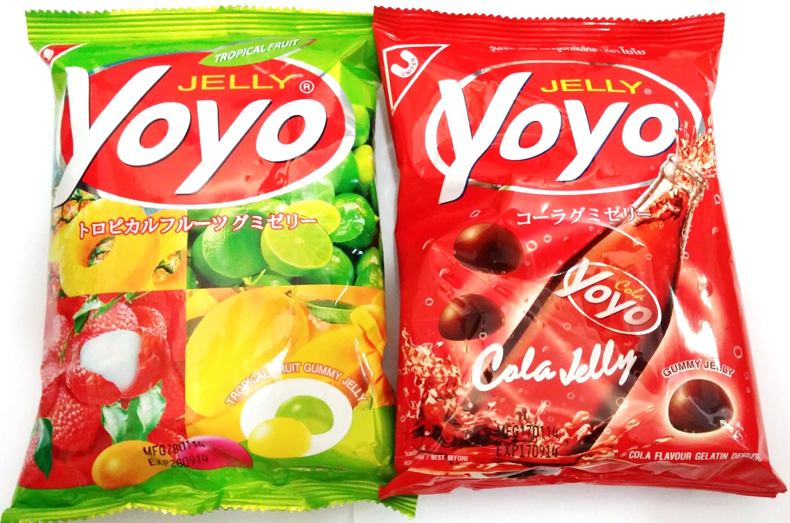Yoyo Jelly Gummy Candy Mix - Assorted Tropical Fruit and Cola Product of Thailand 160 g. (80 g. x 2)