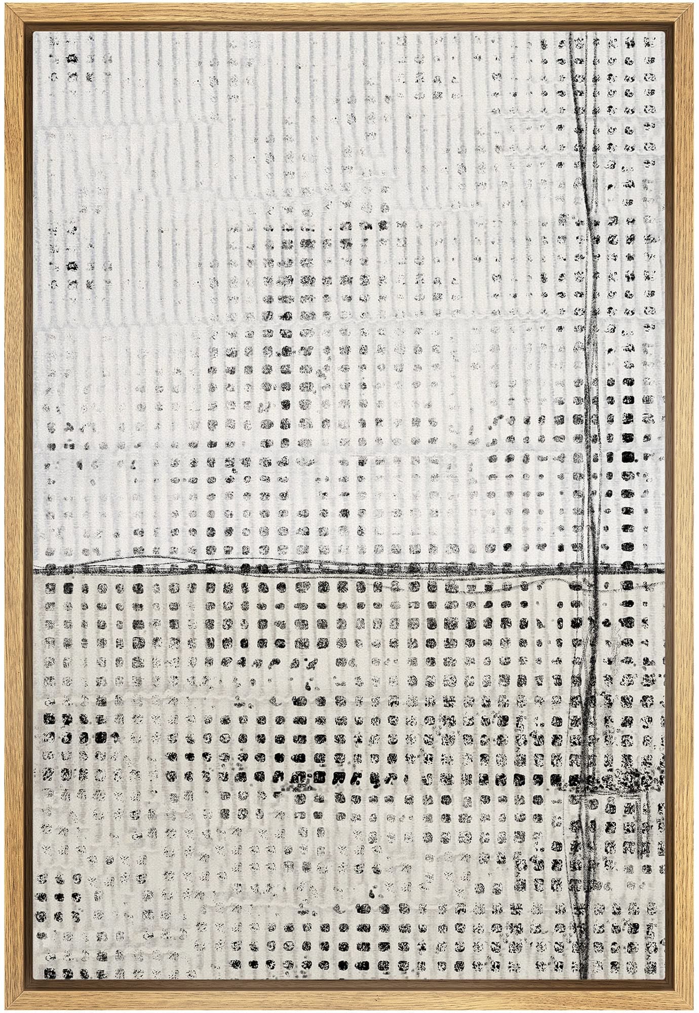 IDEA4WALL Framed Canvas Print Wall Art Grunge White Tan Geometric Grid Pattern Abstract Shapes Illustrations Modern Art Contemporary Relax/Calm for Living Room, Bedroom, Office - 16"x24" Natural