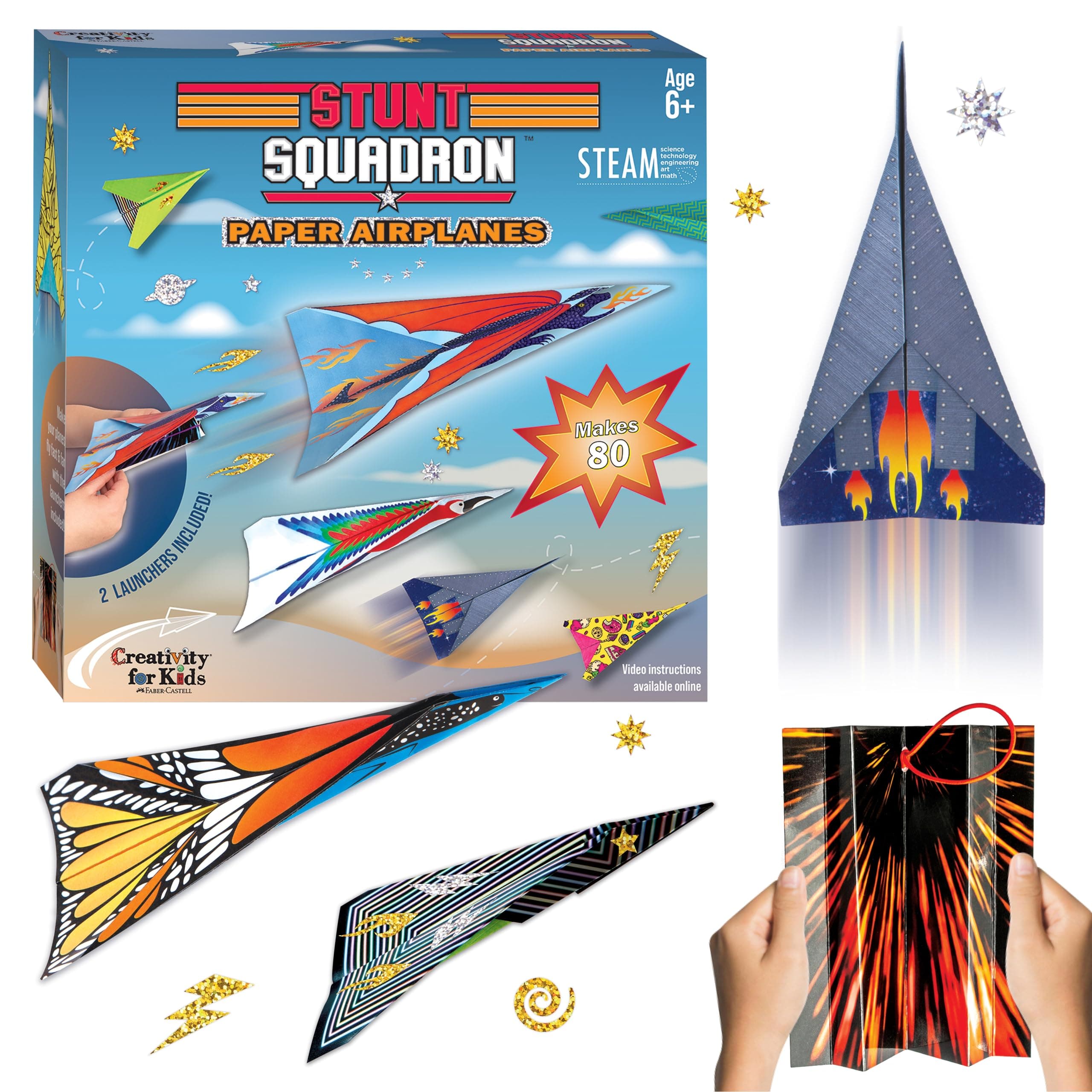 Creativity for Kids Stunt Squadron Fold & Launch Paper Airplanes: Create 80 Paper Airplanes, STEM Science Kit for Kids, Airplane Craft Kit for Kids, Gifts and Toys for Boys (Ages 6+)