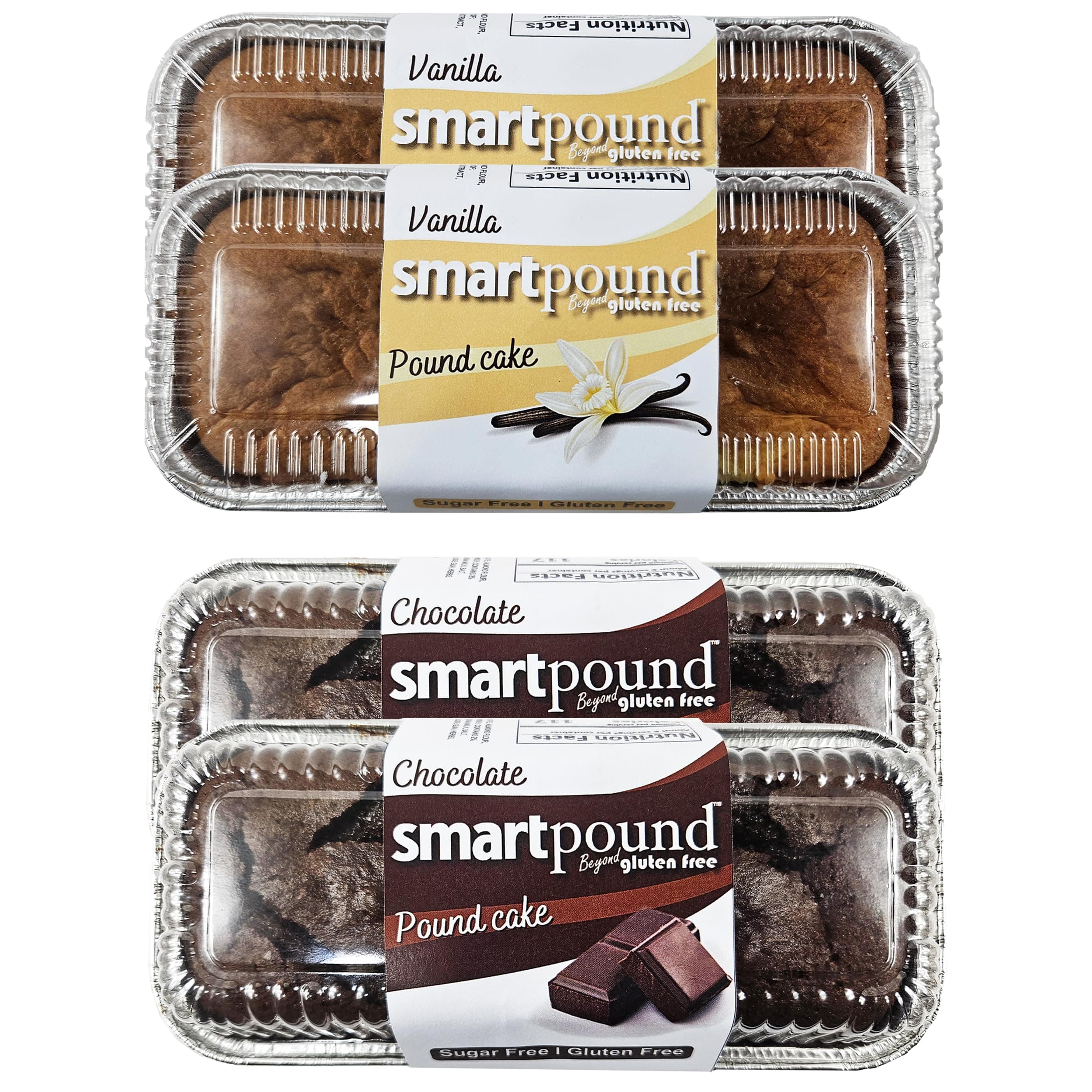SmartPound Gluten free, Sugar Free Pound Cake - 2 vanilla - 2 chocolate total 4-Pack