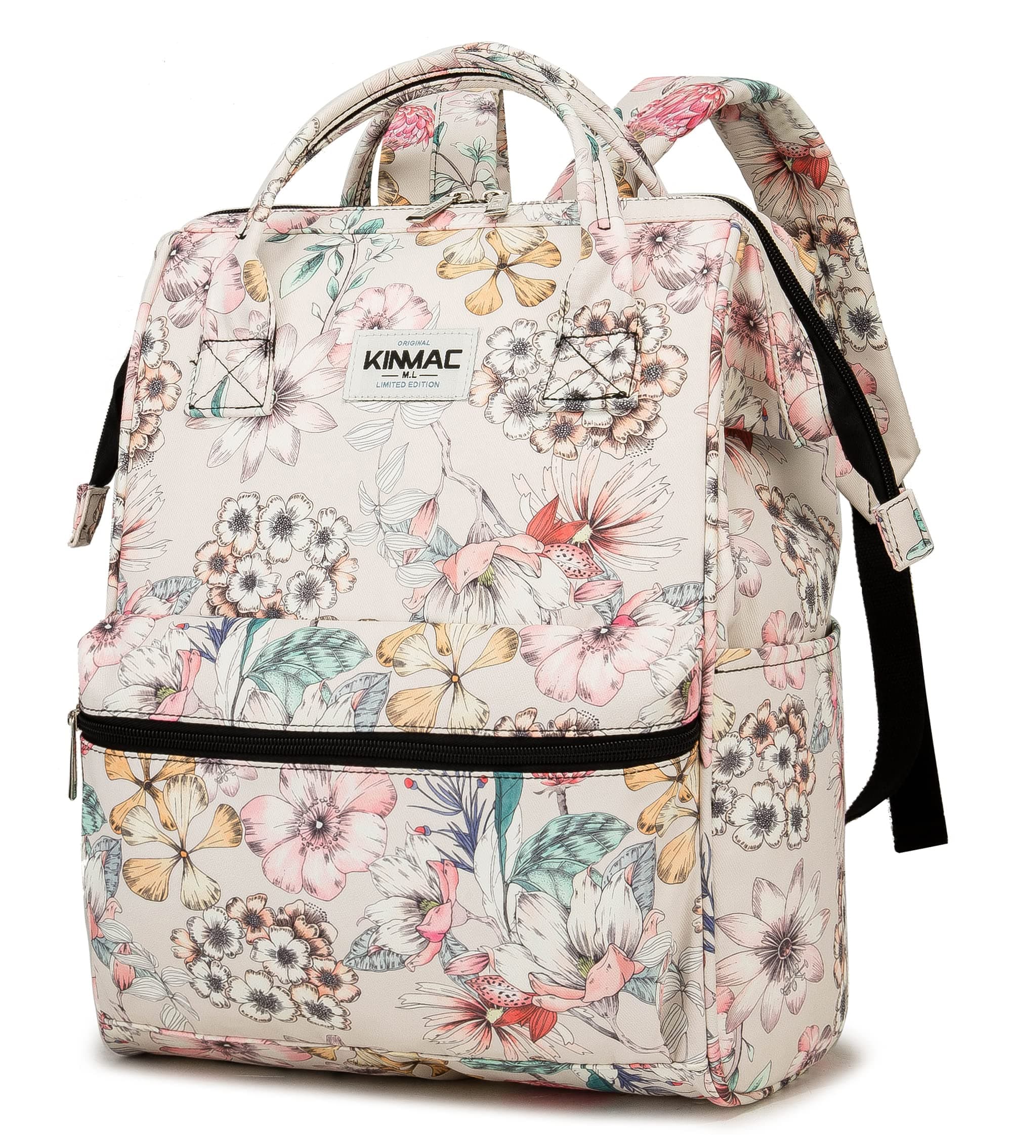 Kinmac Wide Open Style Laptop Backpack for Laptop Up to 15.6 Inch Men Women Travel Outdoor Backpack (Floral)