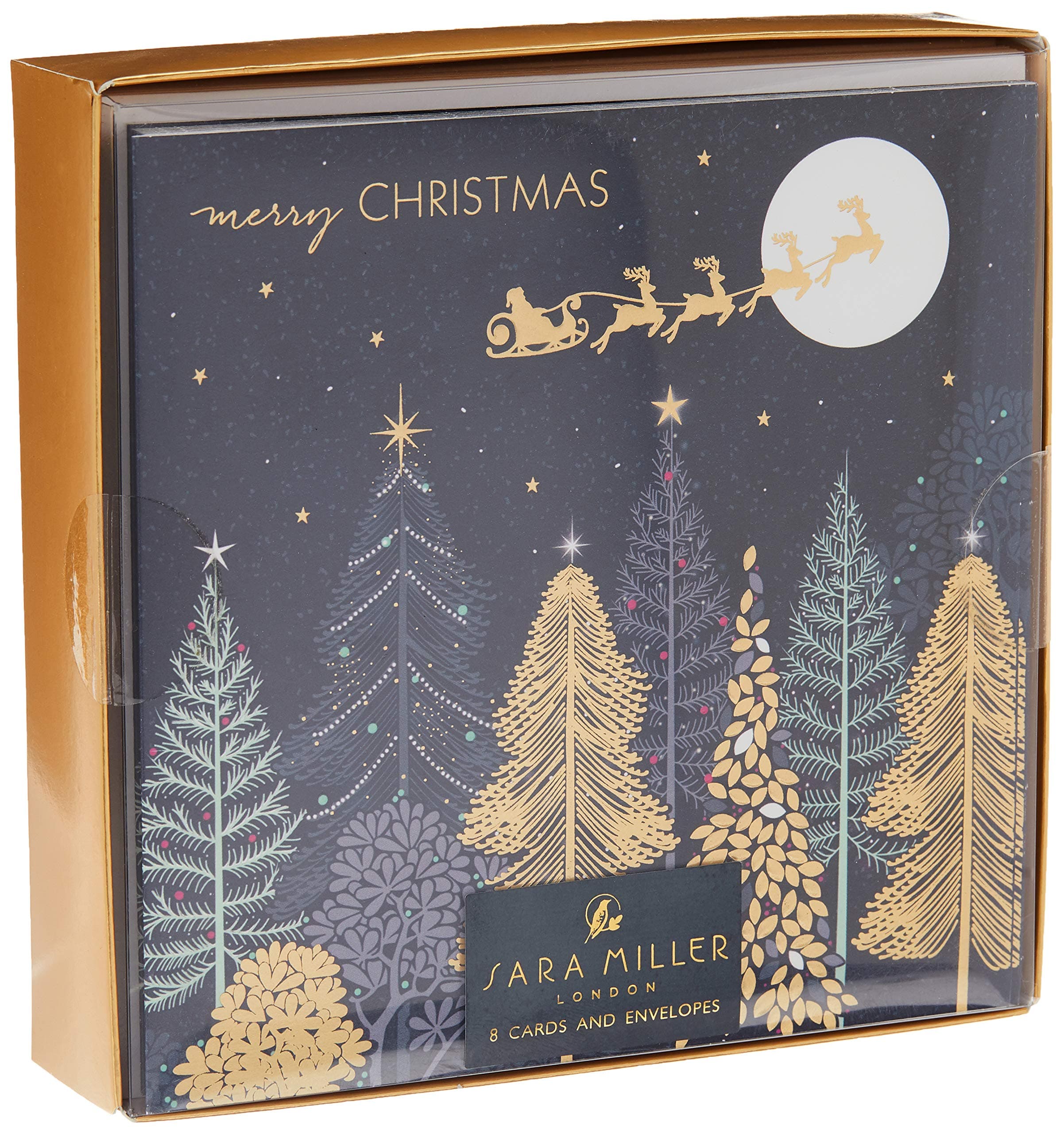 Christmas Card Box - Over The Tree Tops by Sara Miller - 8 Foiled and Embossed Christmas Cards. Size 16 x 16 cm Standard Postage