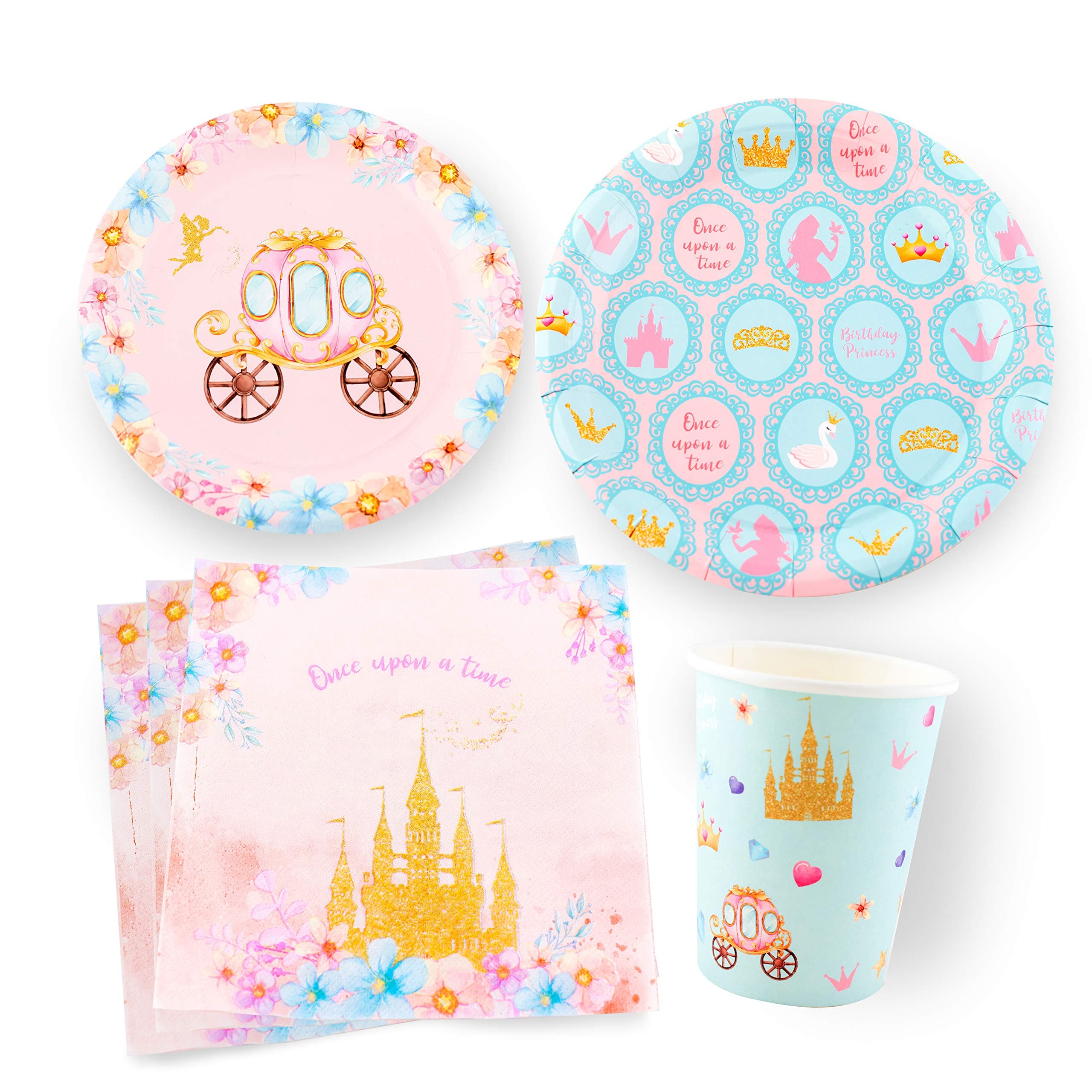 Princess Plates, Napkins, Cups Set of 16 | Includes Large & Small Plates, Cups, and Napkins | Ideal for Princess Themed Parties