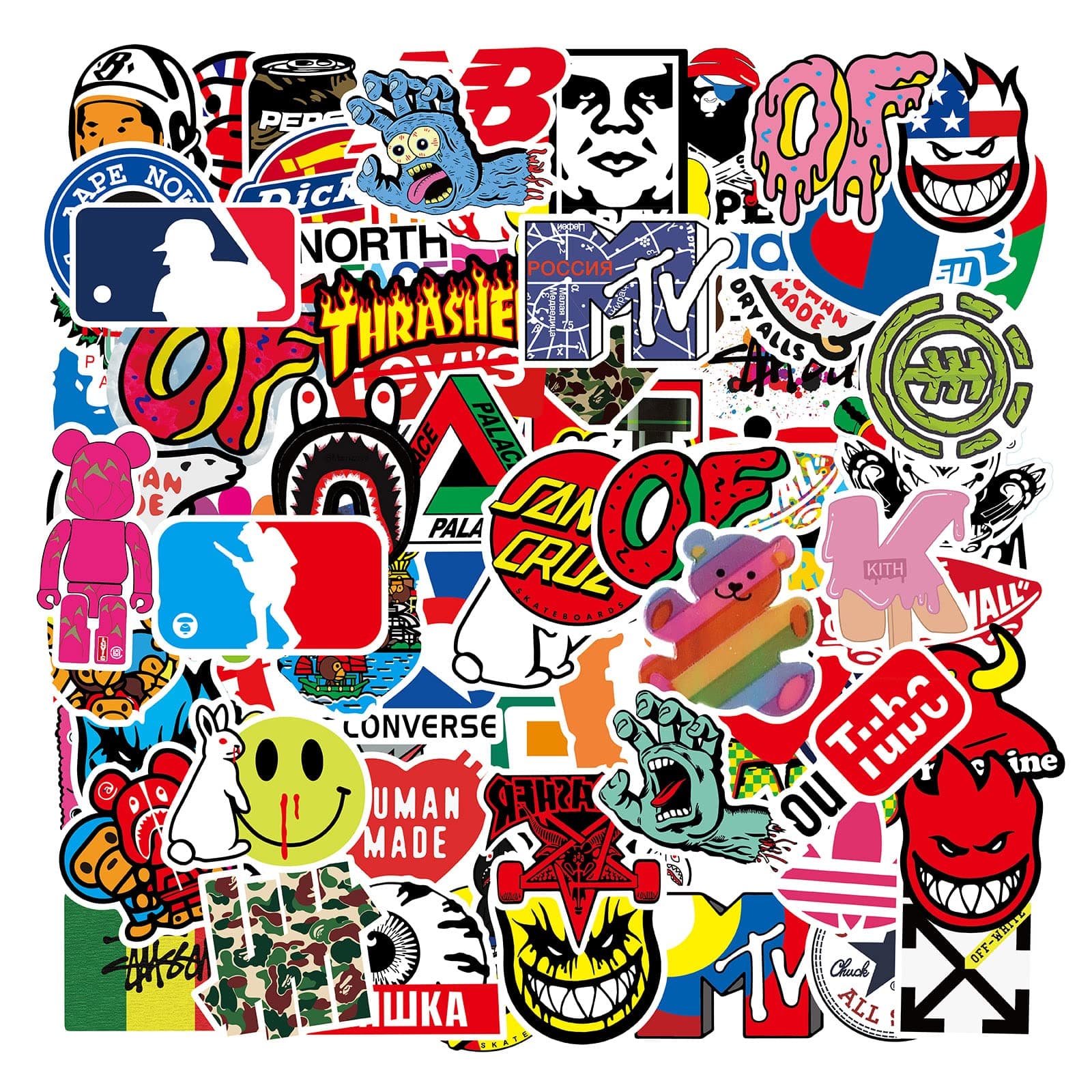 101pcs Skateboard Stickers Pack Non-Repeat Cool Sticker Pack Waterproof Reusable Vinyl Brand Stickers for Adults Teens Boys Graffiti Cars Guitar Travel Luggage Helme Furniture Bike Laptop