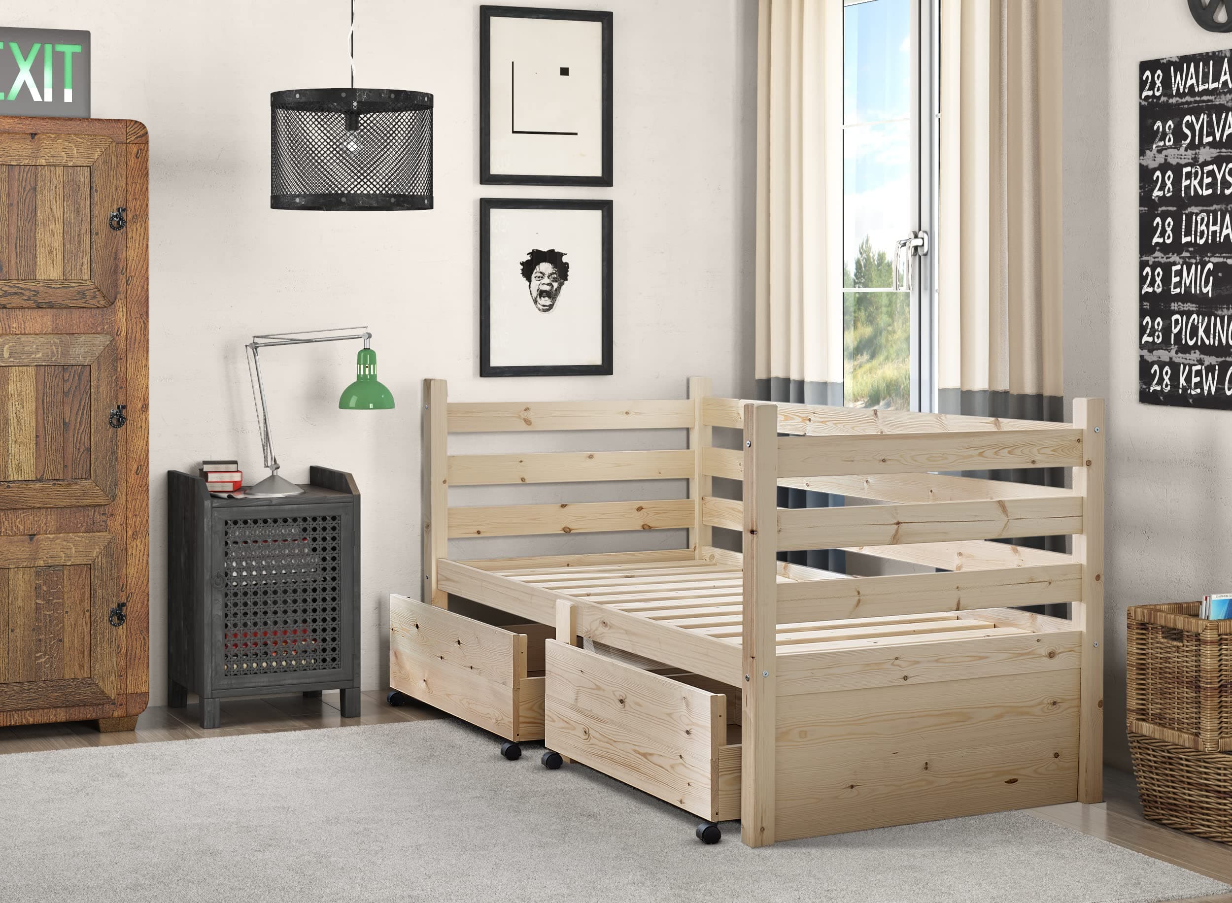 STRICTLY BEDS&BUNKS Ripvan Pine Day Bed with Storage Drawers, 3ft Single